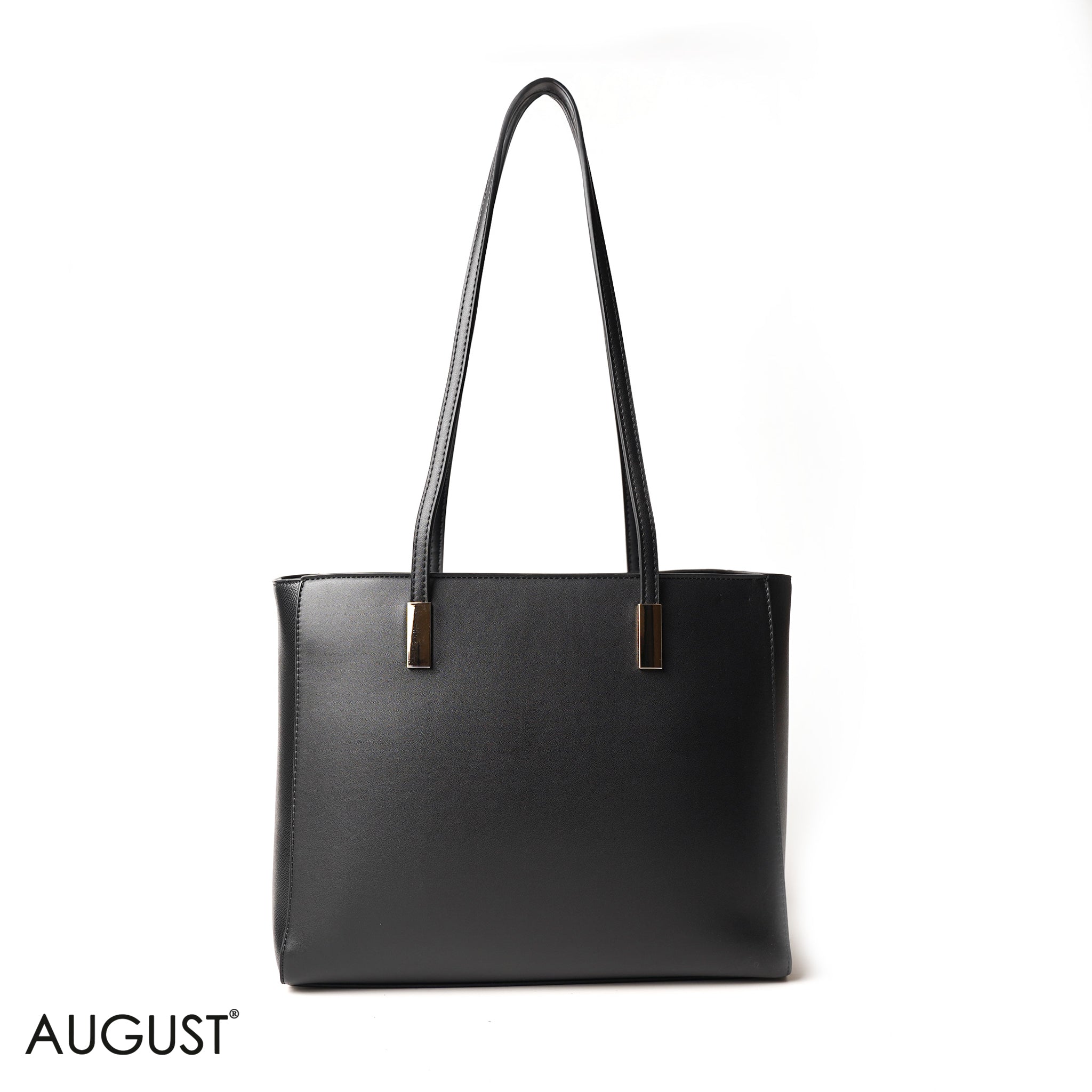 BLACK SHOULDER BAG WITH SIMPLE BUFF DETAIL - LARGE