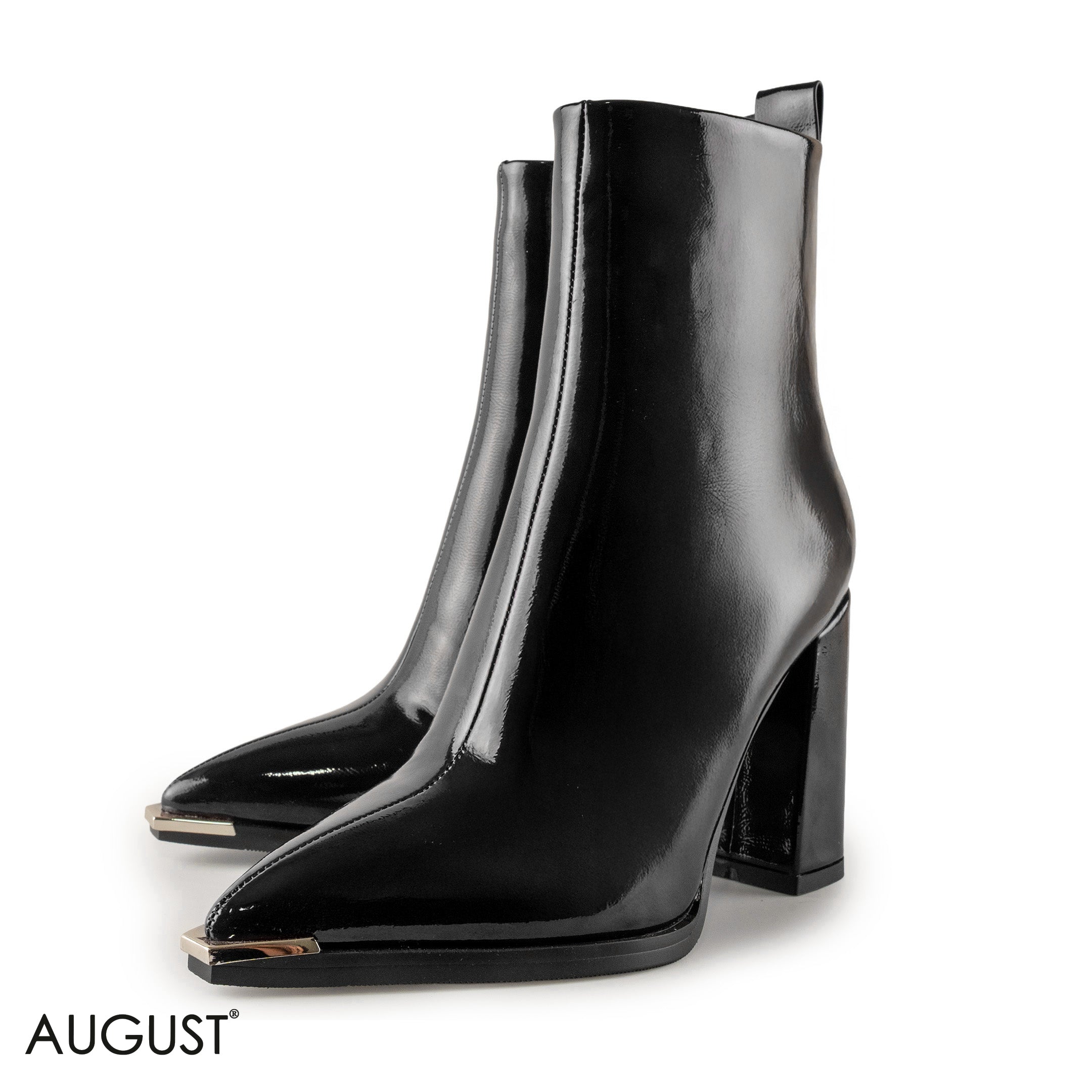 GLOSSY LEATHER HEELED ANKLE BOOTS WITH SIDE ZIPPER