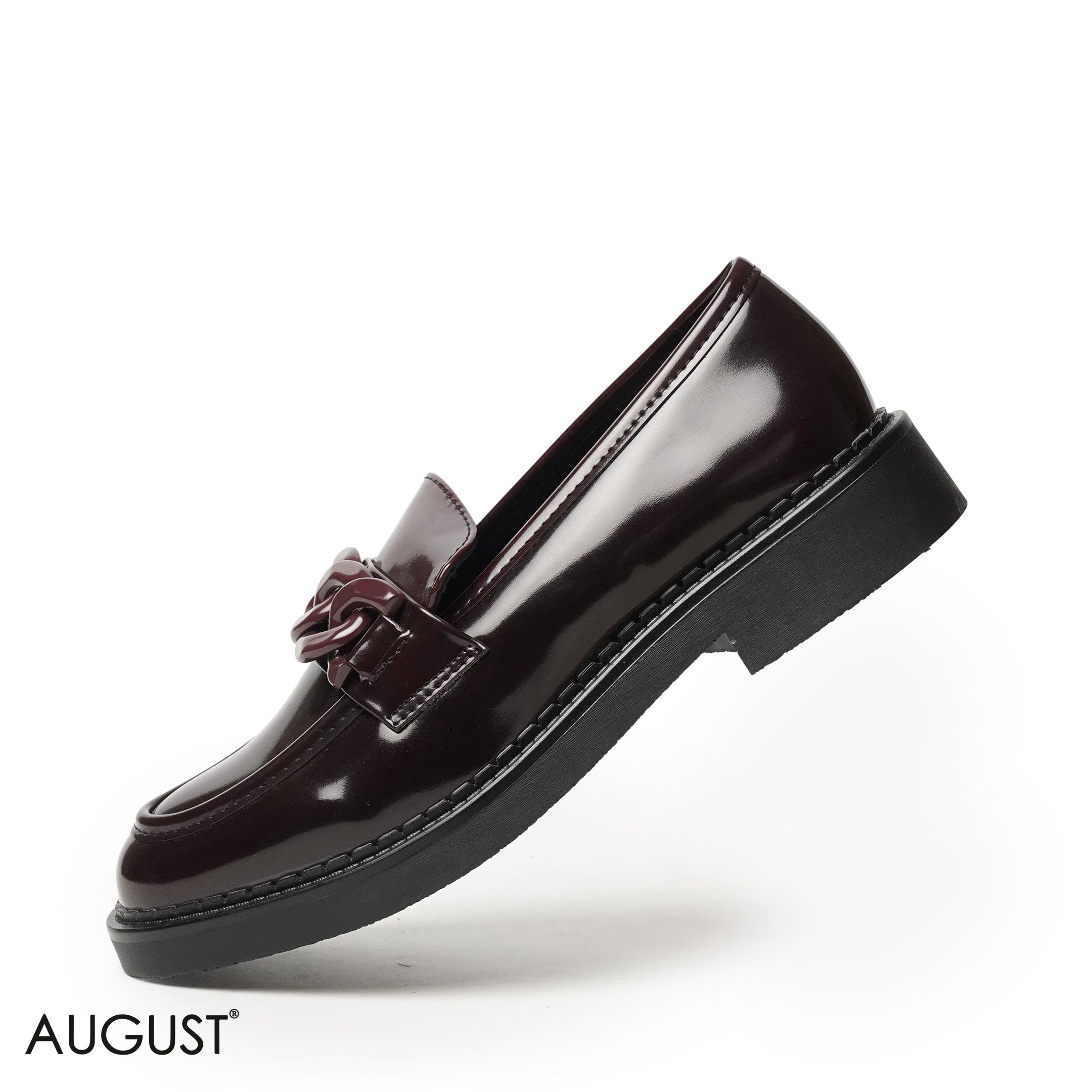 GLOSSY LEATHER LOAFERS WITH METAL BELT