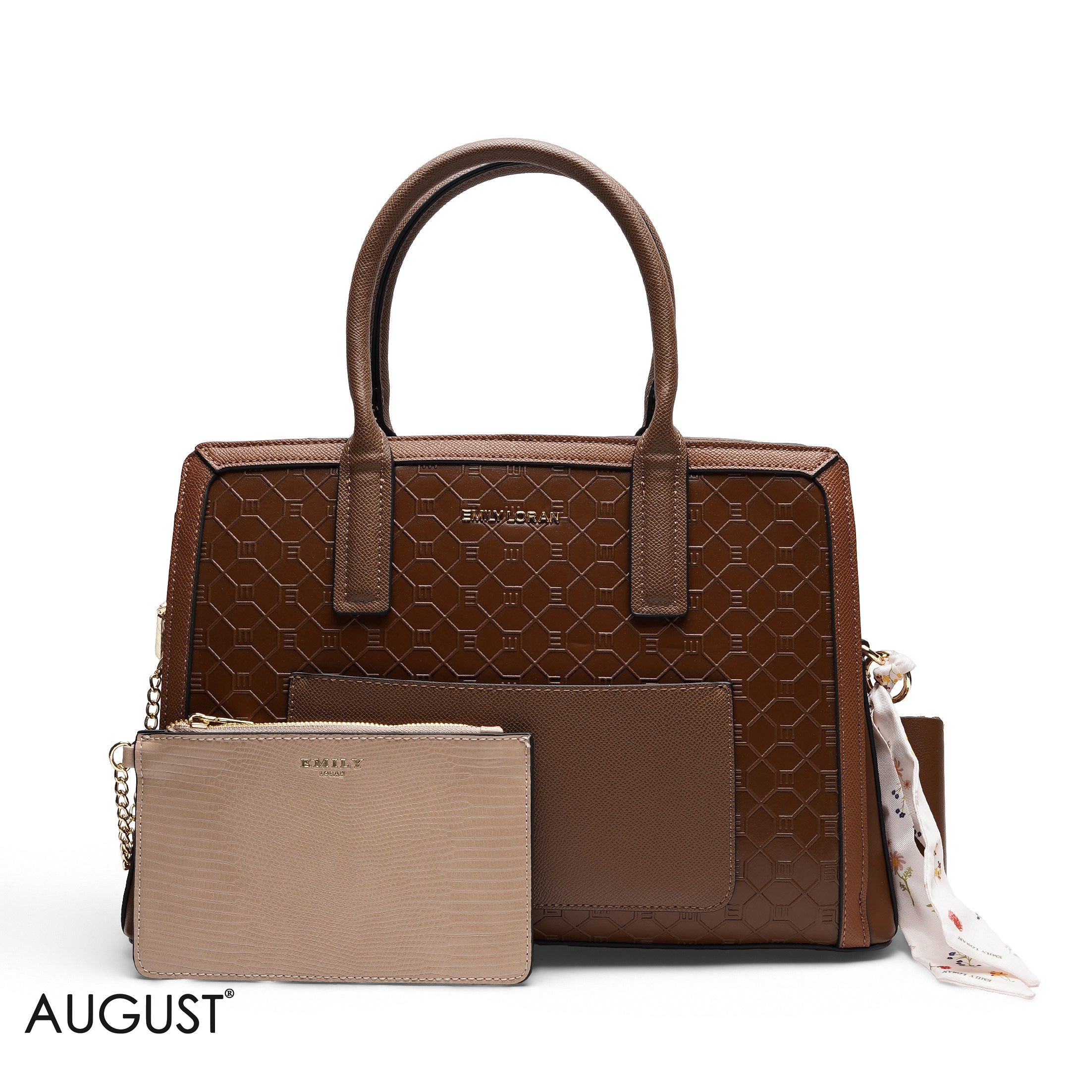 EMBOSSED TOP-HANDLE MULTI-POUCH TOTE BAG SET