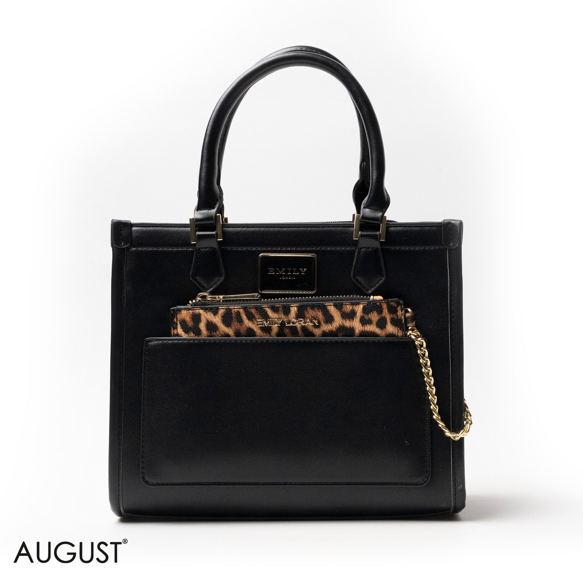 LEATHER HANDBAG WITH MINI WALLET IN LEOPARD PRINT - MED