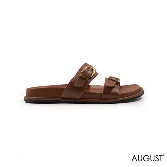 BROWN FLAT SLIPPER WITH LEATHER STRAPS