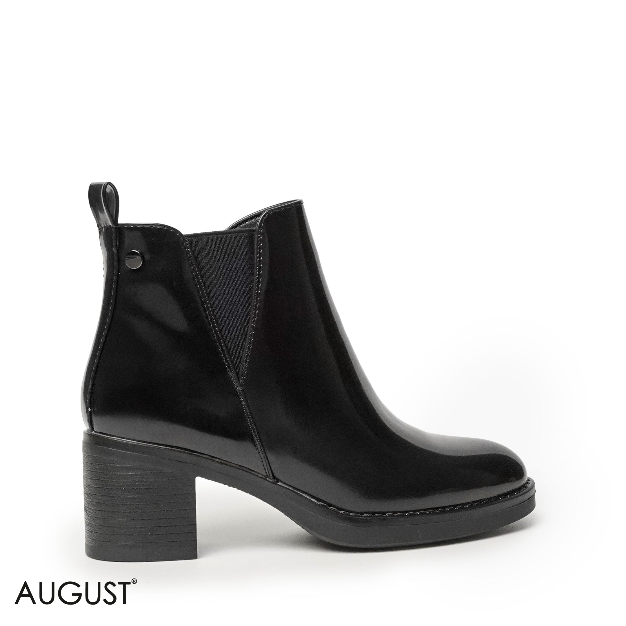 GLOSSY LEATHER HEELED BOOTS WITH SIDE ZIPPER