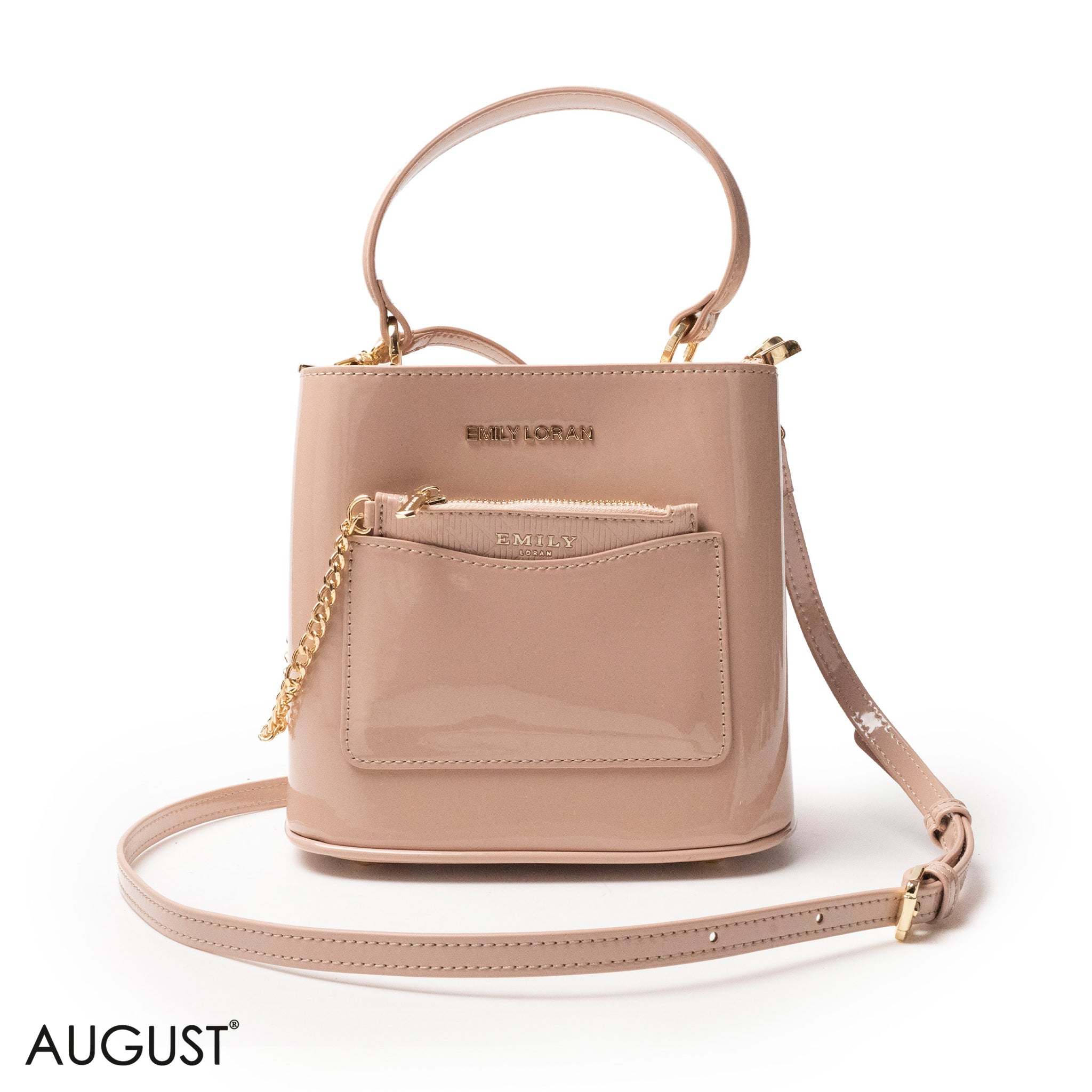 GLOSSY LEATHER HANDBAG WITH METAL CHAIN,MINI WALLET -SMALL