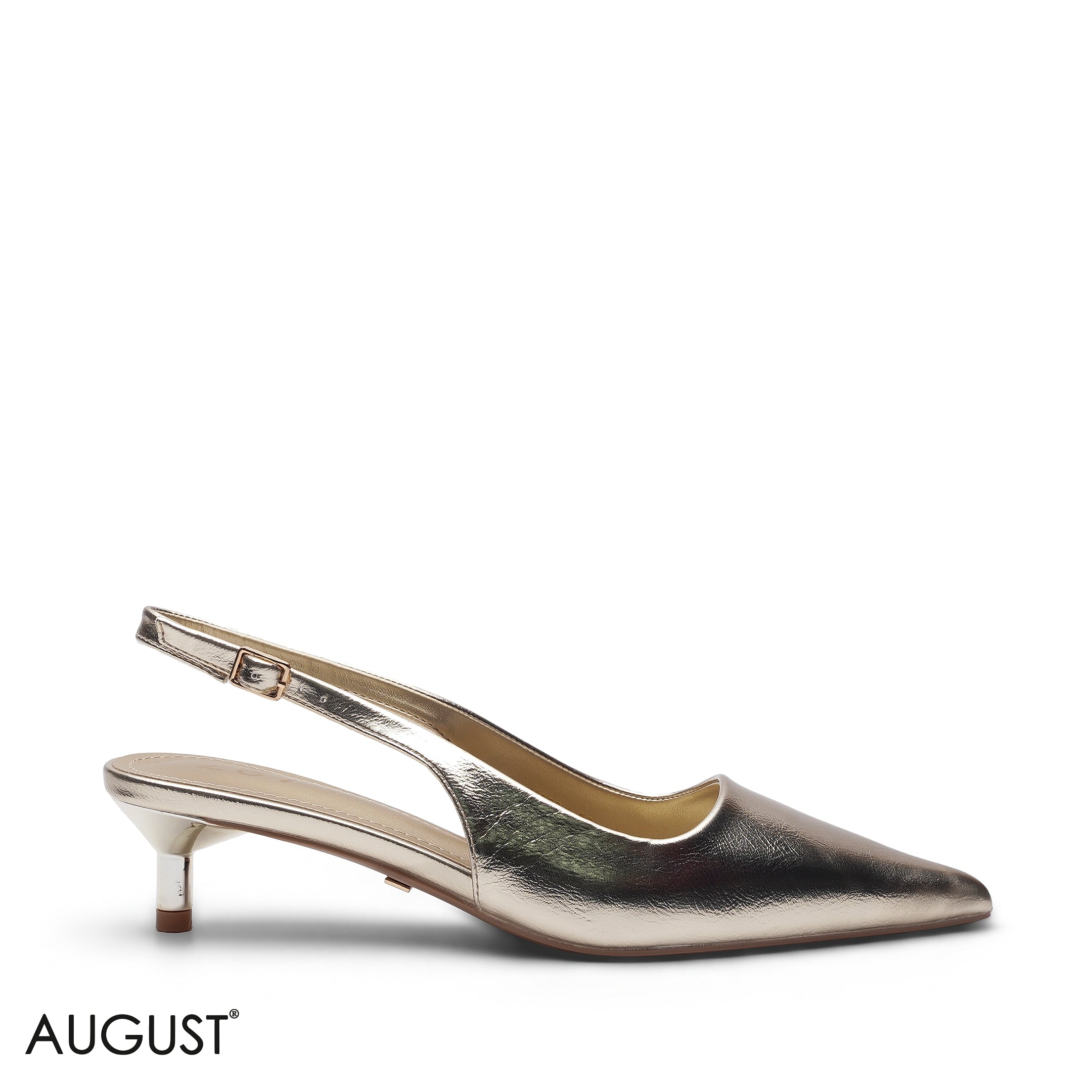GOLD METALLIC KITTEN HEEL SLINGBACK
