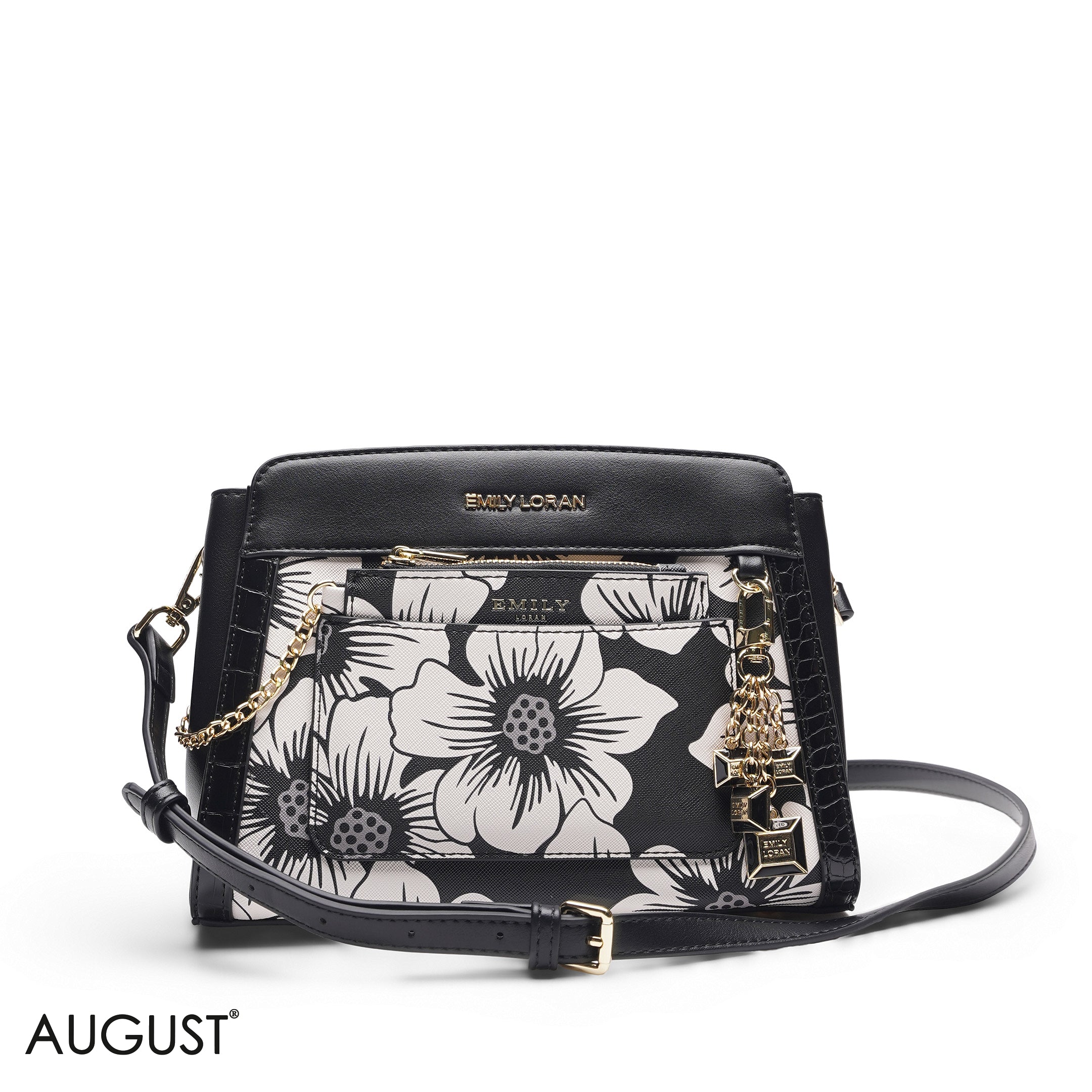 BLACK WHITE FLORAL SCARF BAG - SMALL