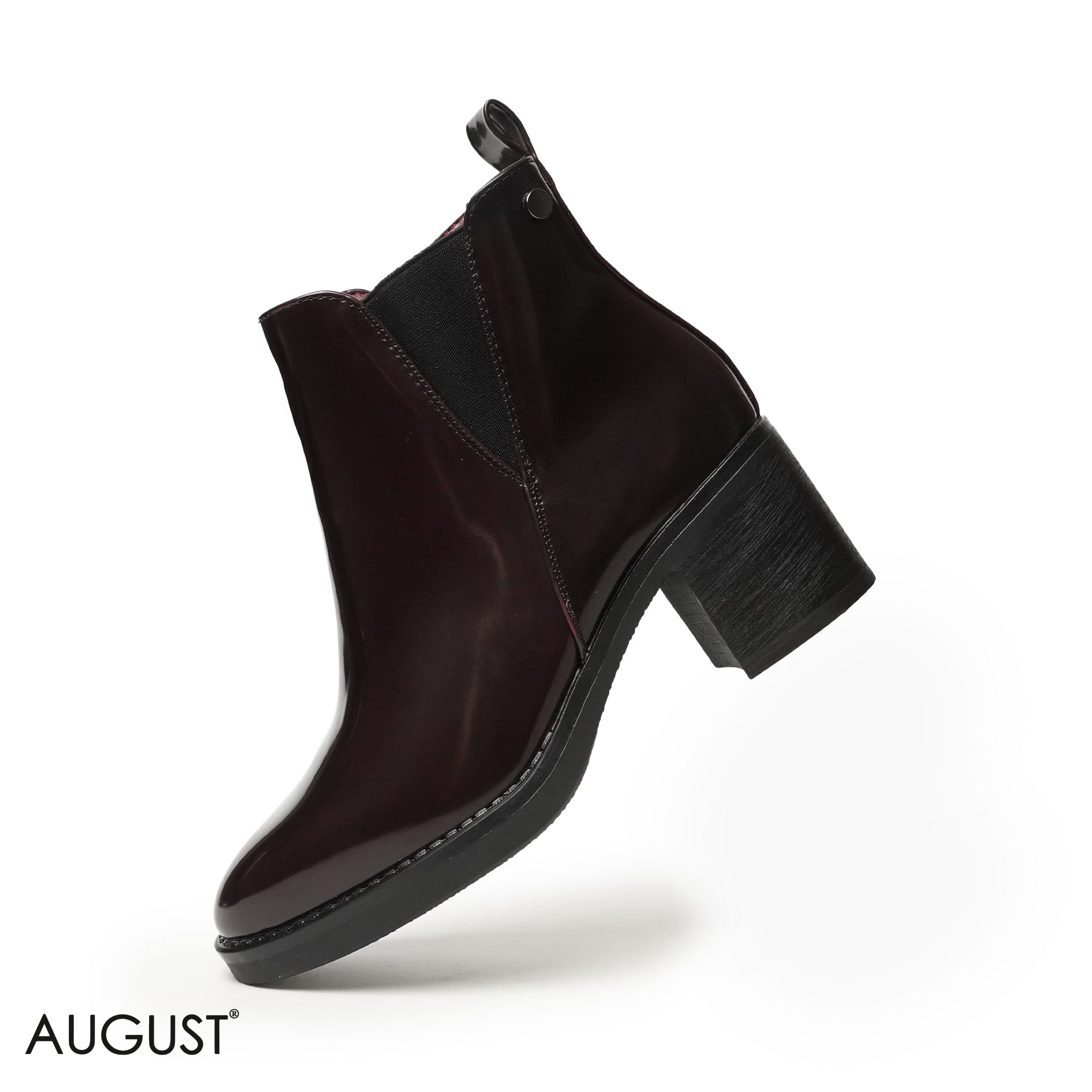 GLOSSY LEATHER HEELED BOOTS WITH SIDE ZIPPER