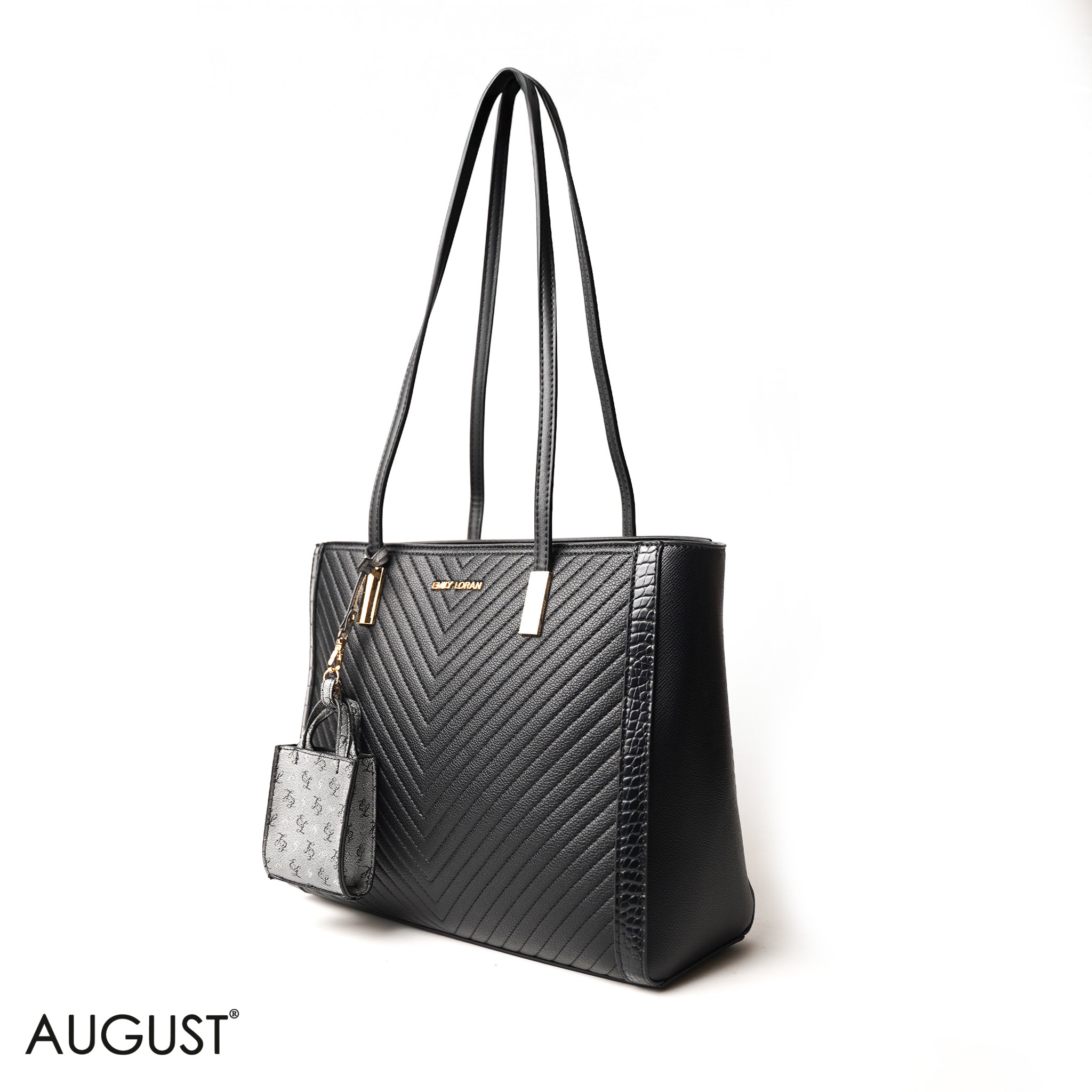 BLACK SHOULDER BAG WITH SIMPLE BUFF DETAIL - LARGE