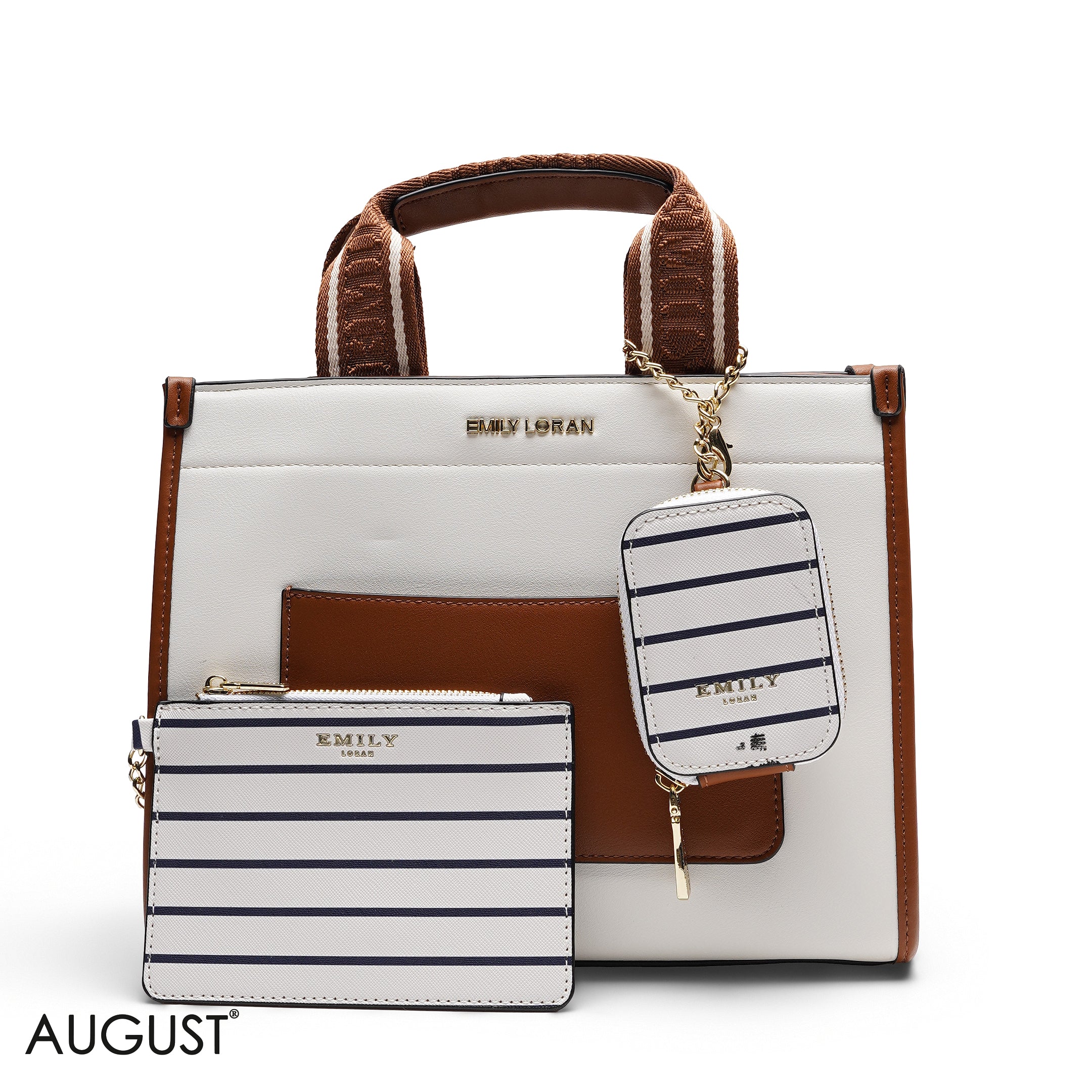 STRIPED MULTI-POUCH TOTE BAG SET
