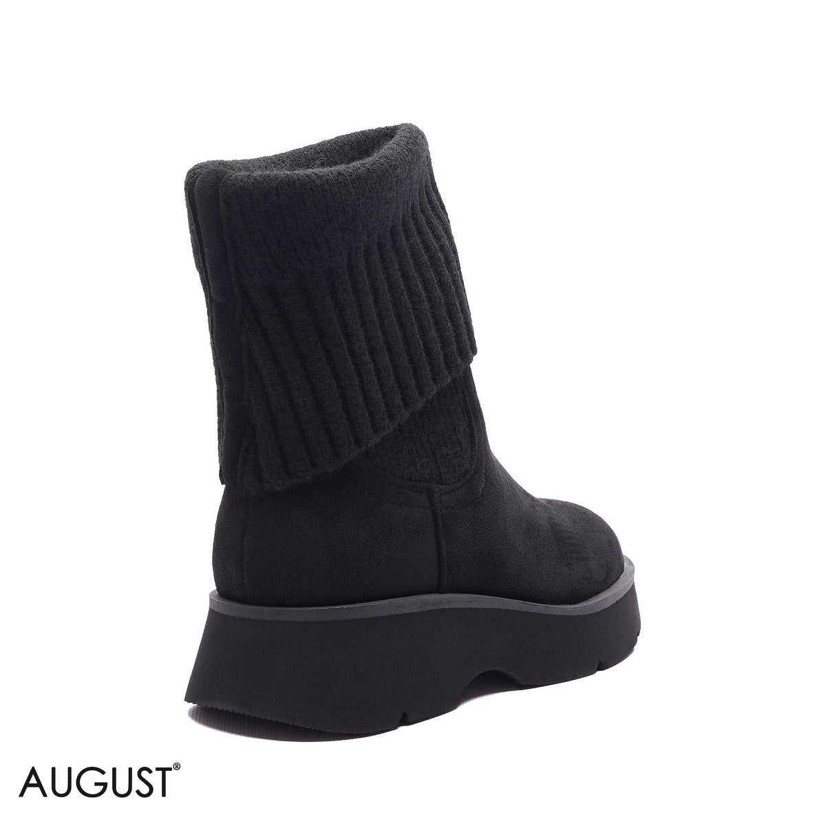 KNIT-CUFF PLATFORM SUEDE BOOTS