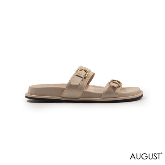 BEIGE FLAT SLIPPER WITH LEATHER STRAPS