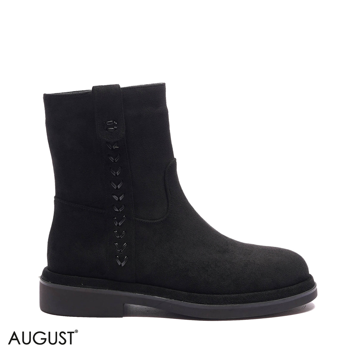 BRAIDED-DETAIL SUEDE FLAT BOOTS