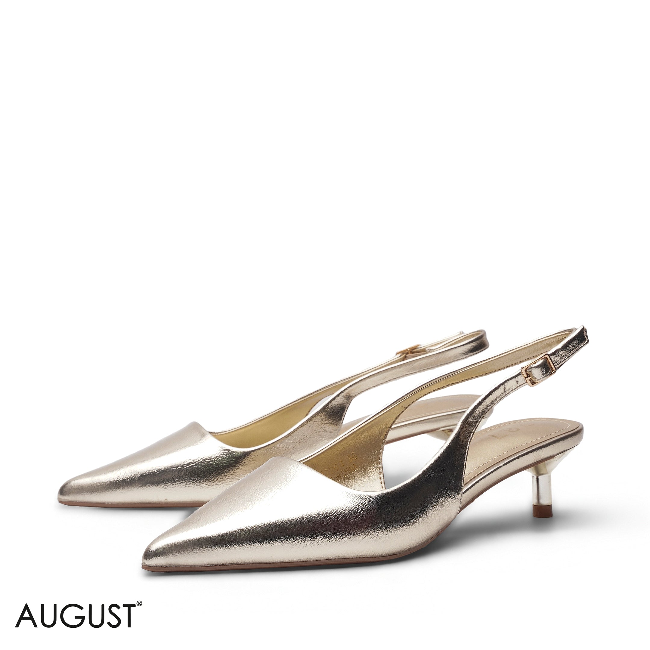 GOLD METALLIC KITTEN HEEL SLINGBACK