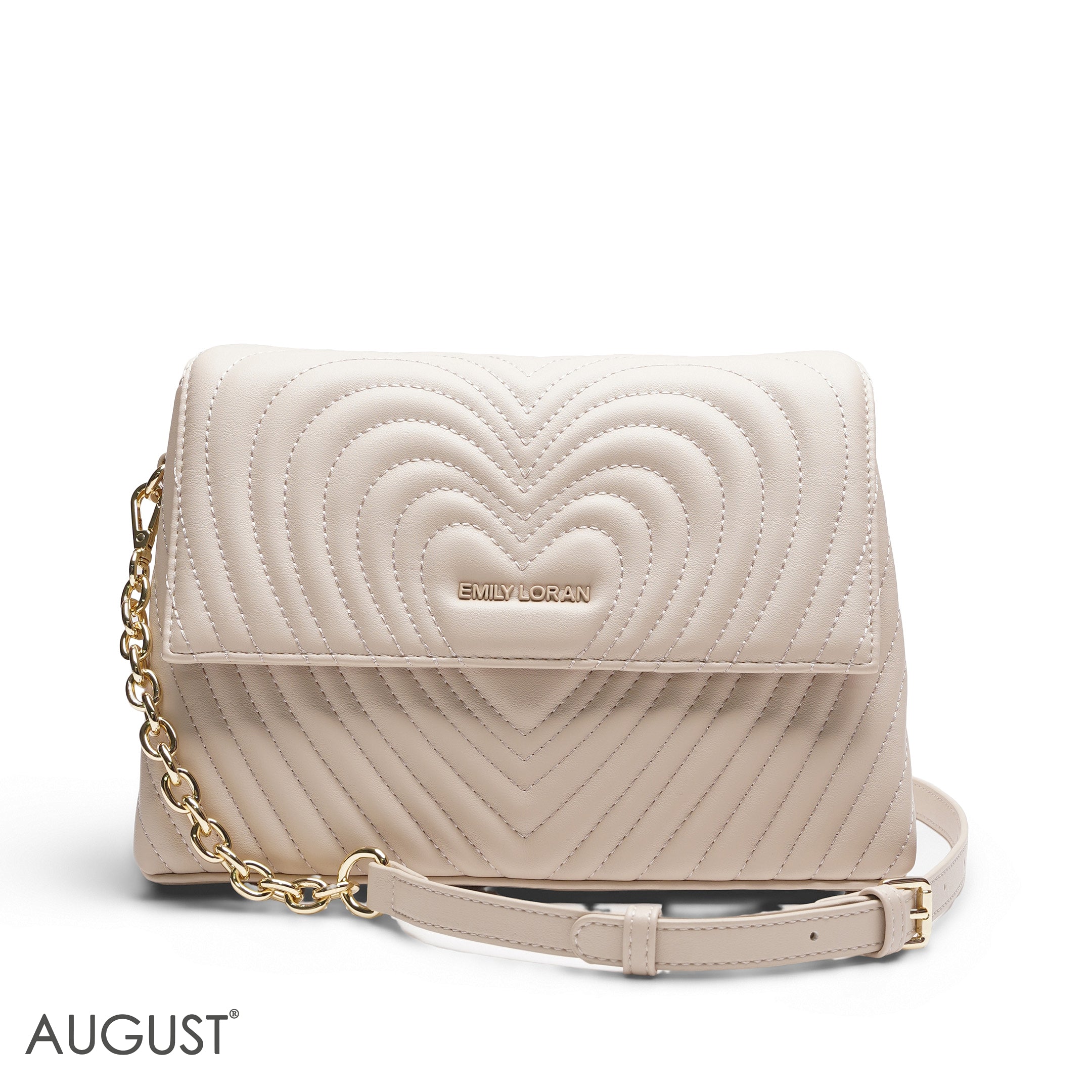 BEIGE EMILY EMBOSSED LOGO TRAPEZE BAG - MED