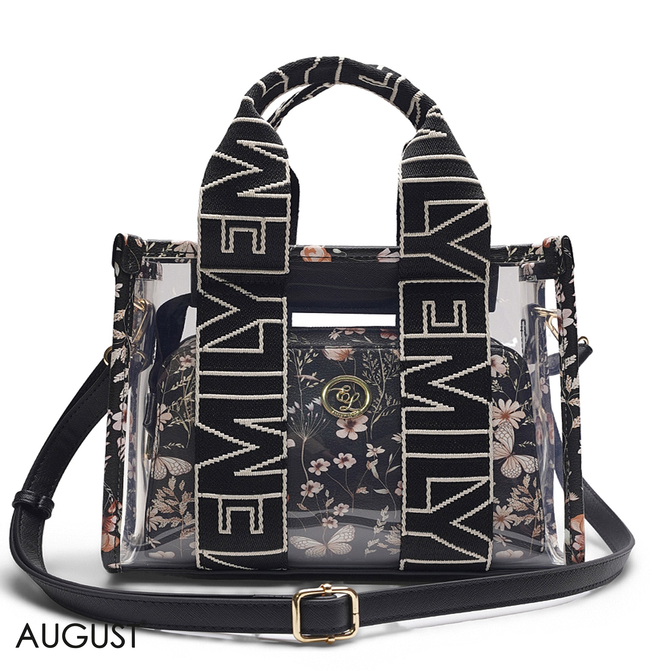 BLACK TRANSPARENT BAG WITH SOLID INNER POUCH-LARGE