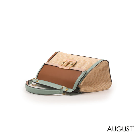 WOVEN STRAW HANDBAG WITH LEATHER ACCENTS -MED