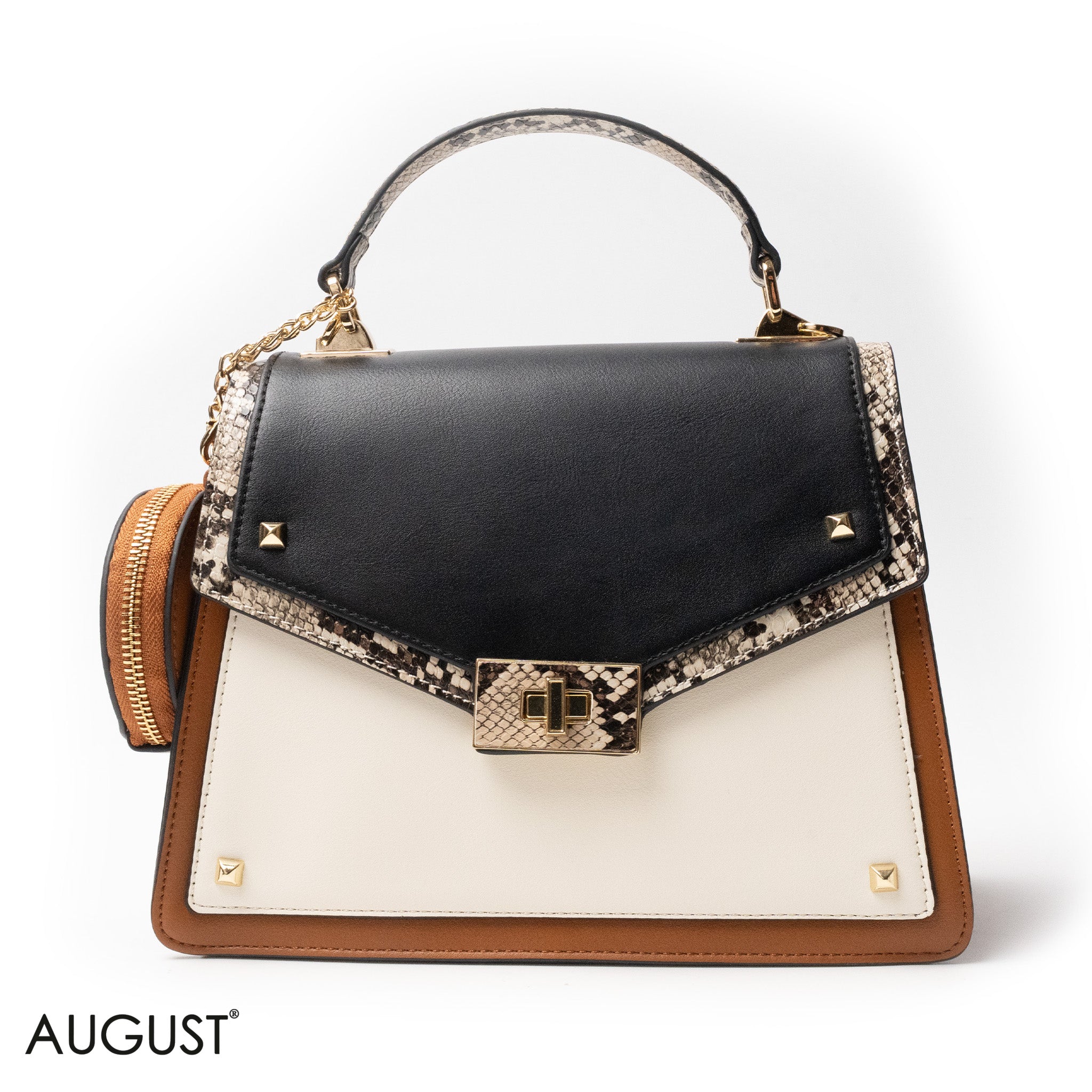 MIXED-COLOR LEATHER HANDBAG WITH FLAP - MED