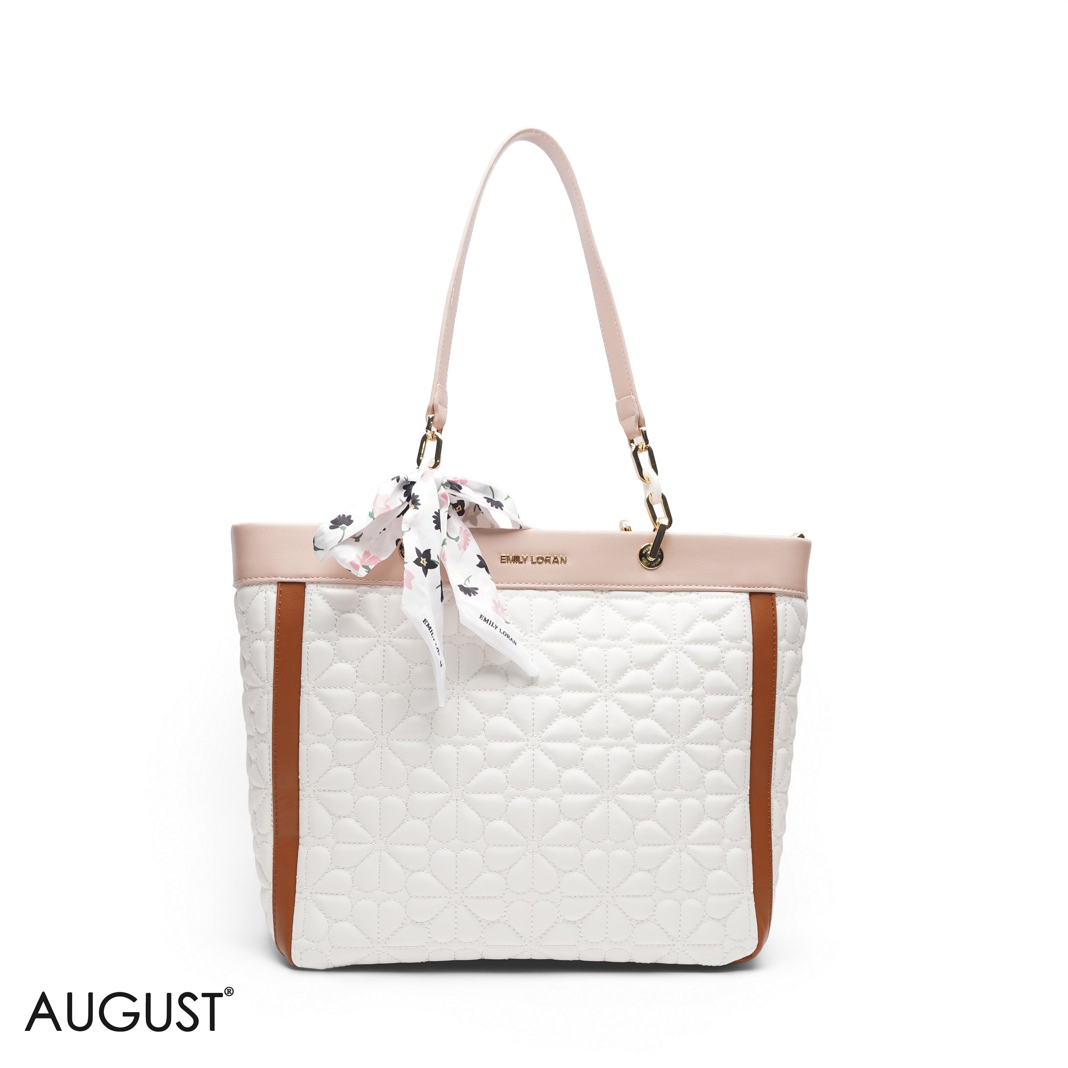 NUDE WHITE TOTE BAG WITH FLORAL SCARF - LARGE