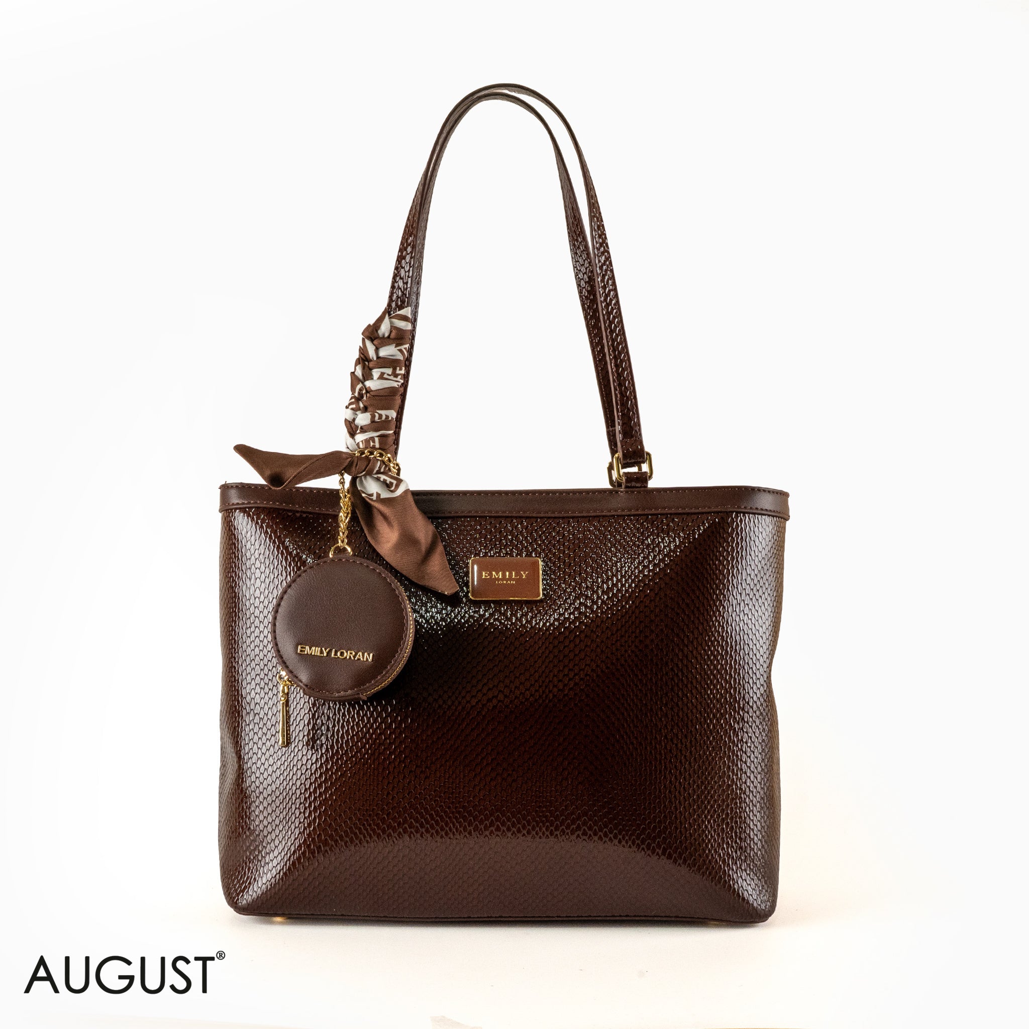 GLOSSY SNAKE LEATHER SHOULDER BAG WITH SCARF - LARGE