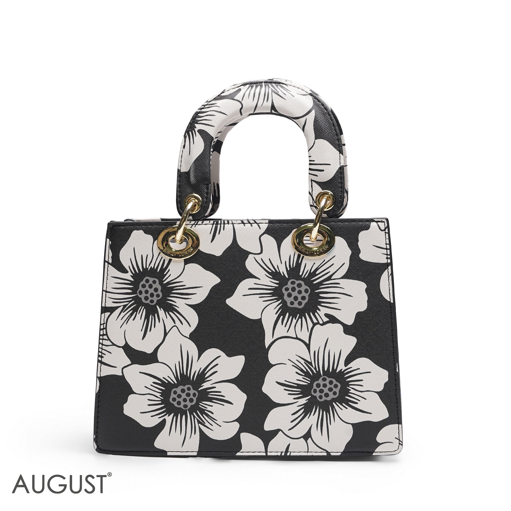 BLACK & WHITE FLORAL LADY TOTE WITH POUCH
