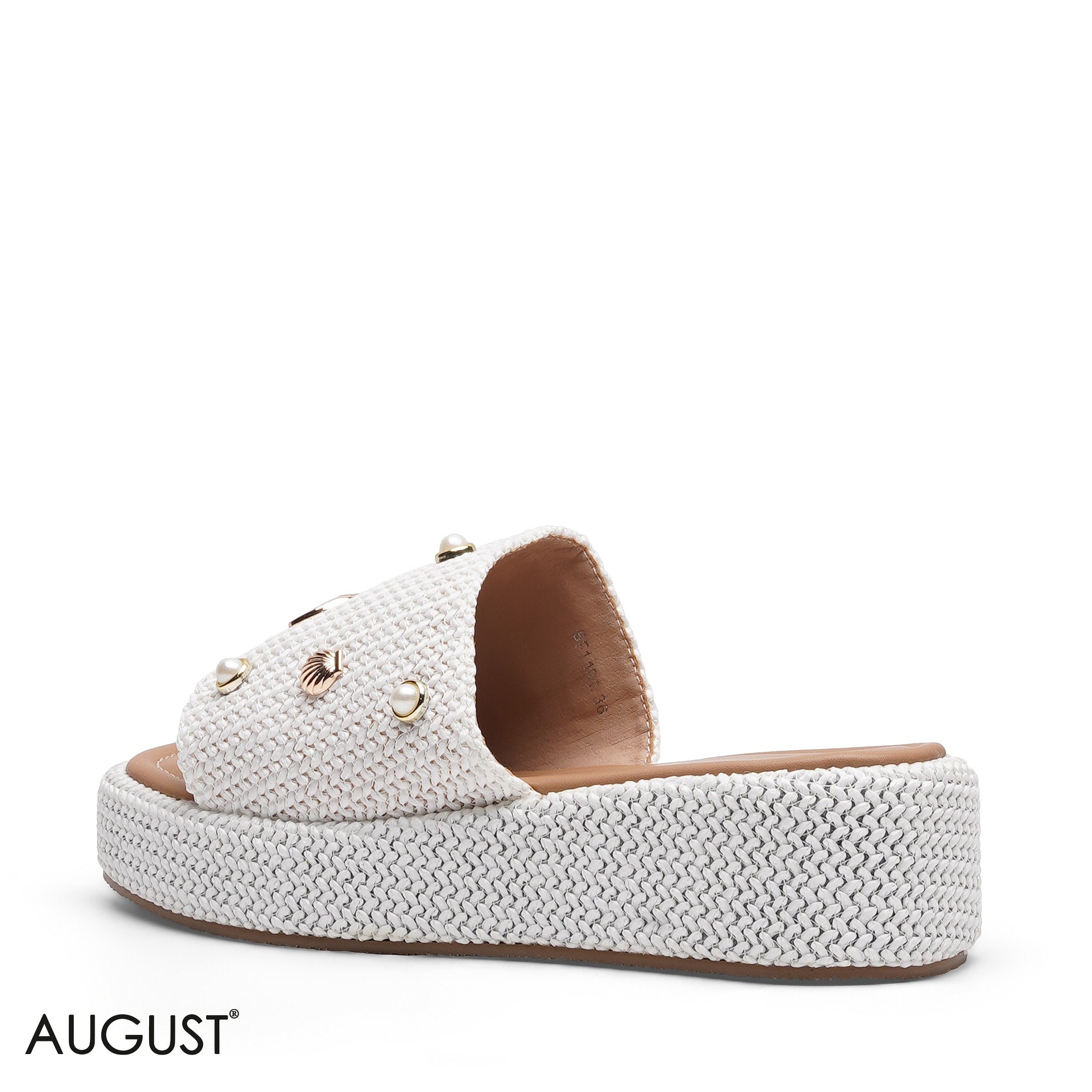 WOVEN PLATFORM SLIDE WITH PEARL ACCENTS SLIPPER