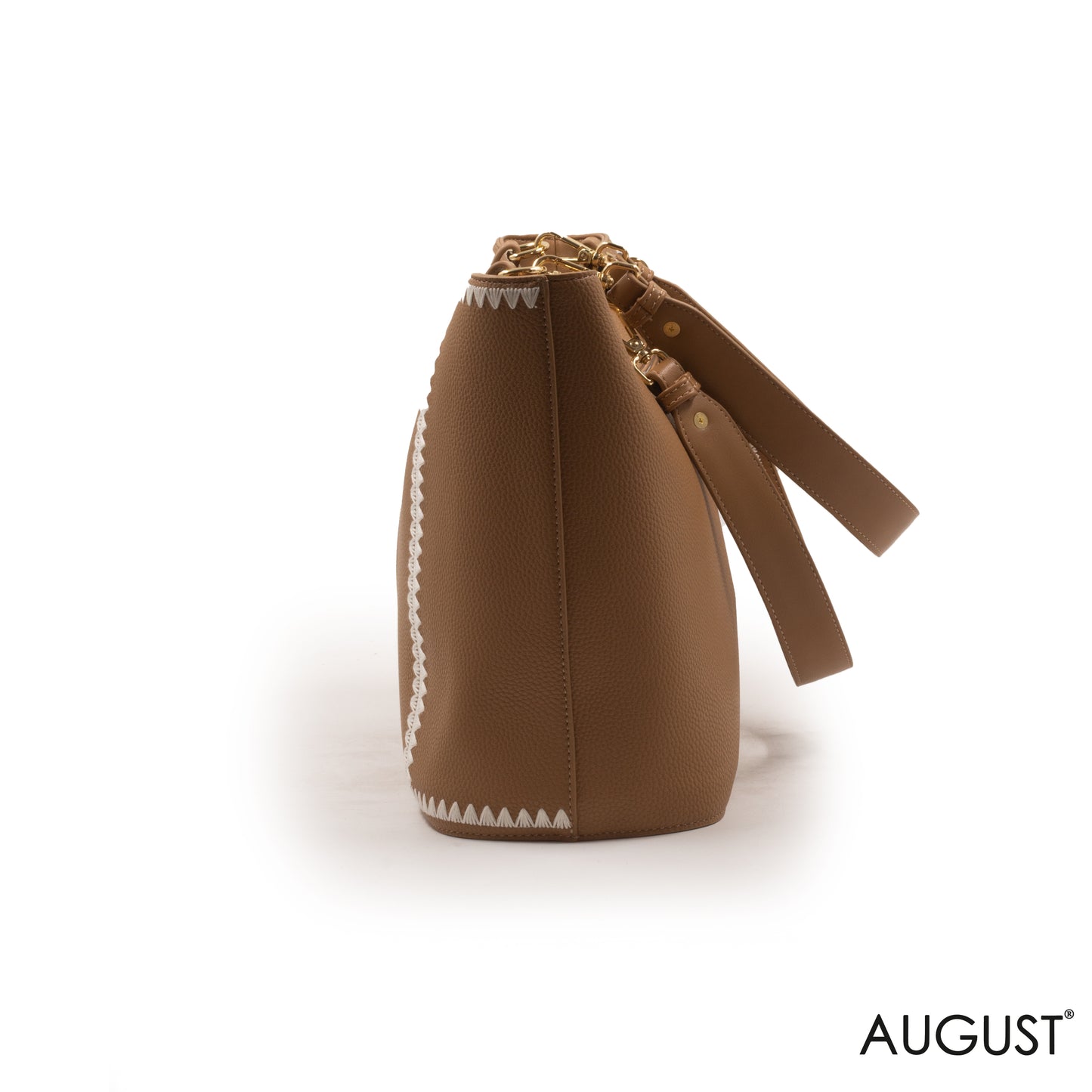 BEIGE LEATHER TOTE BAG WITH SPECIAL DESIGN -LARGE