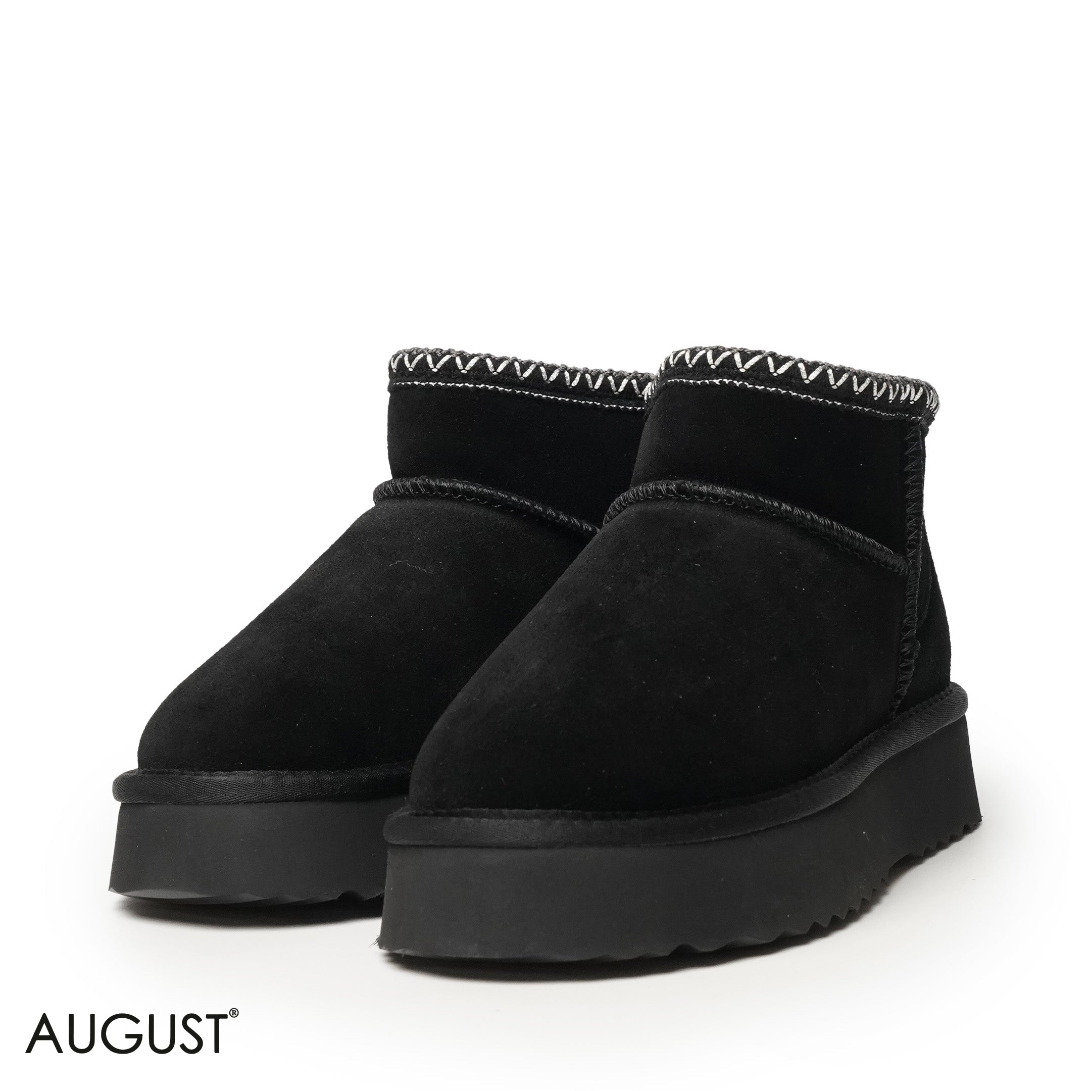 BLACK SUEDE LEATHER ANKLE UGGS WITH DETAIL TOUCH