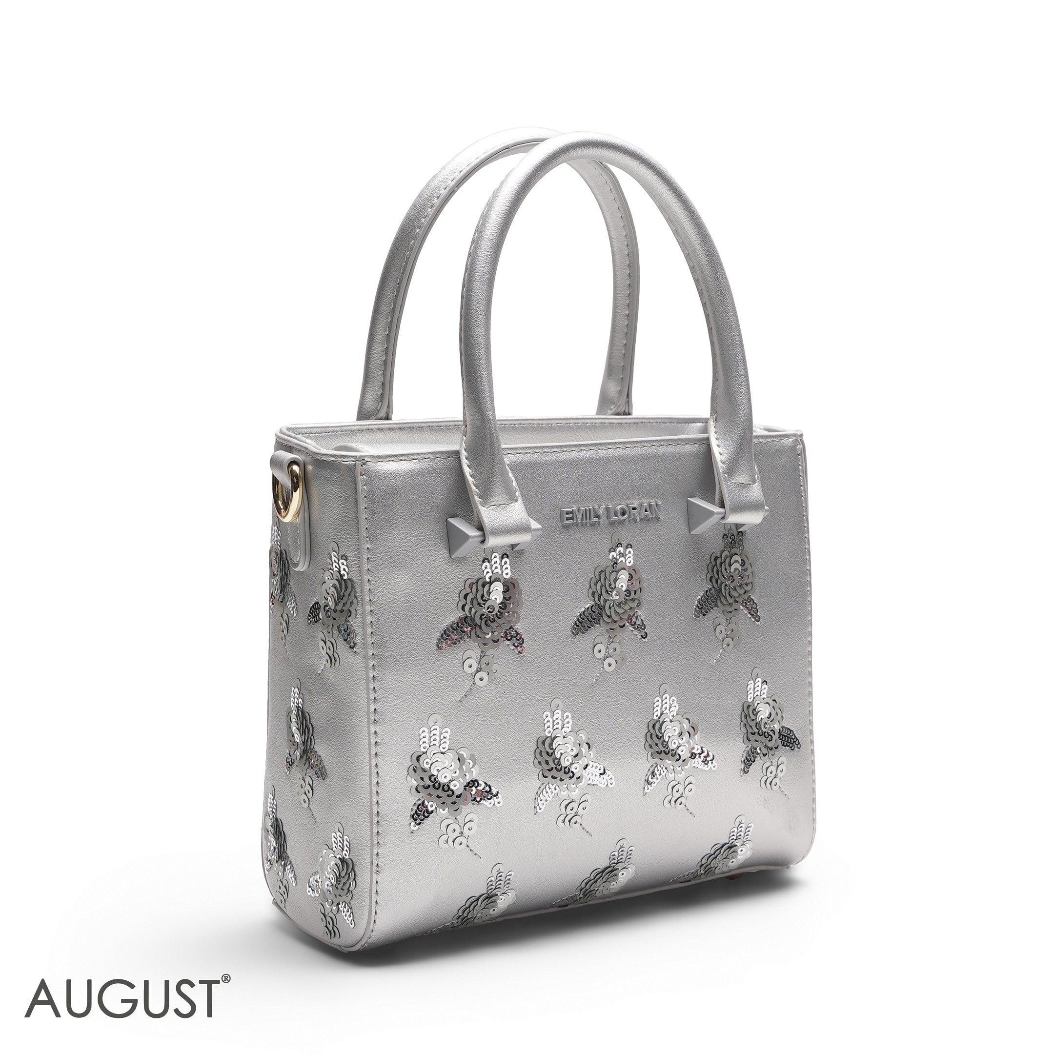 SILVER SEQUIN FLORAL TOTE BAG - SMALL