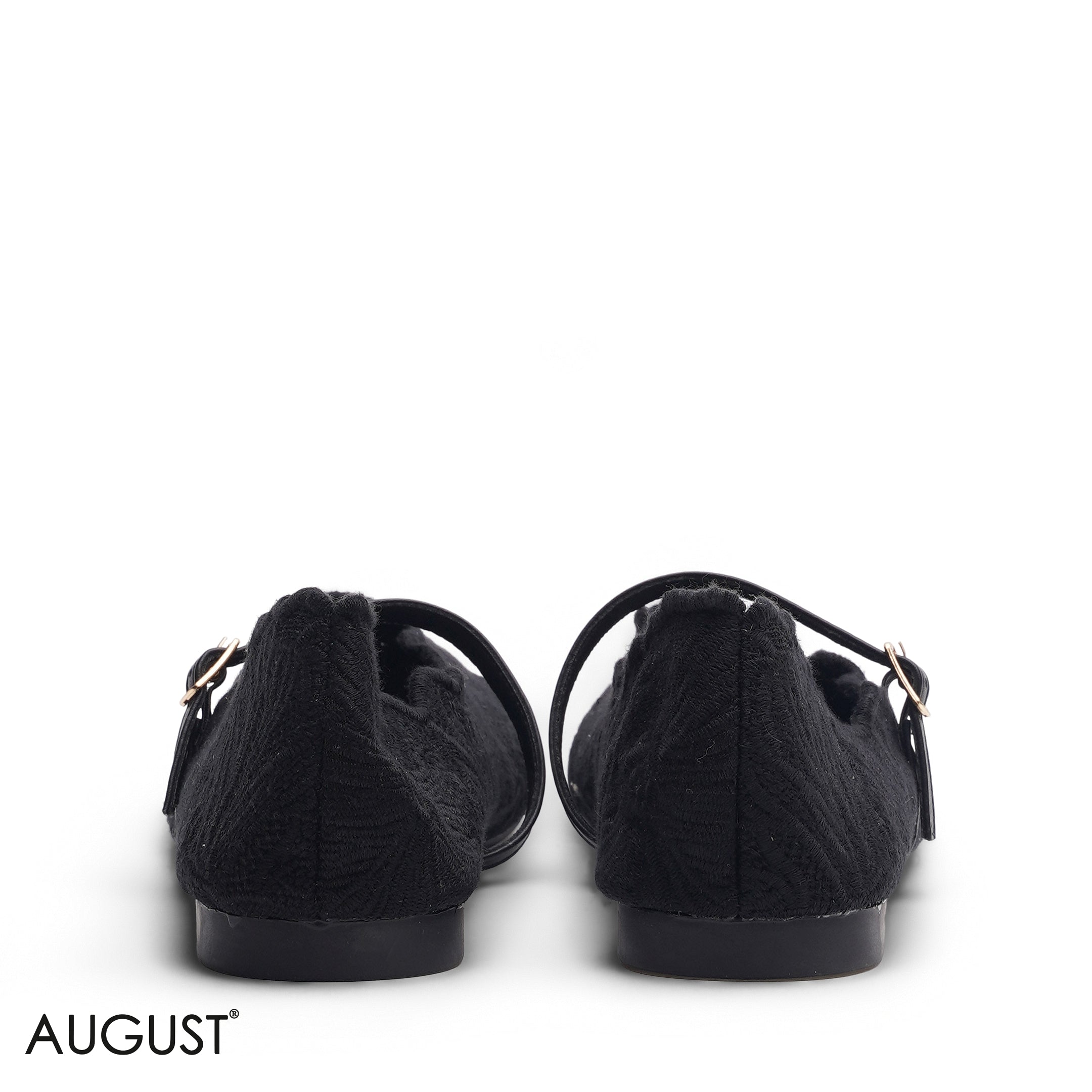BLACK EMBROIDERED MESH MARY JANE FLATS