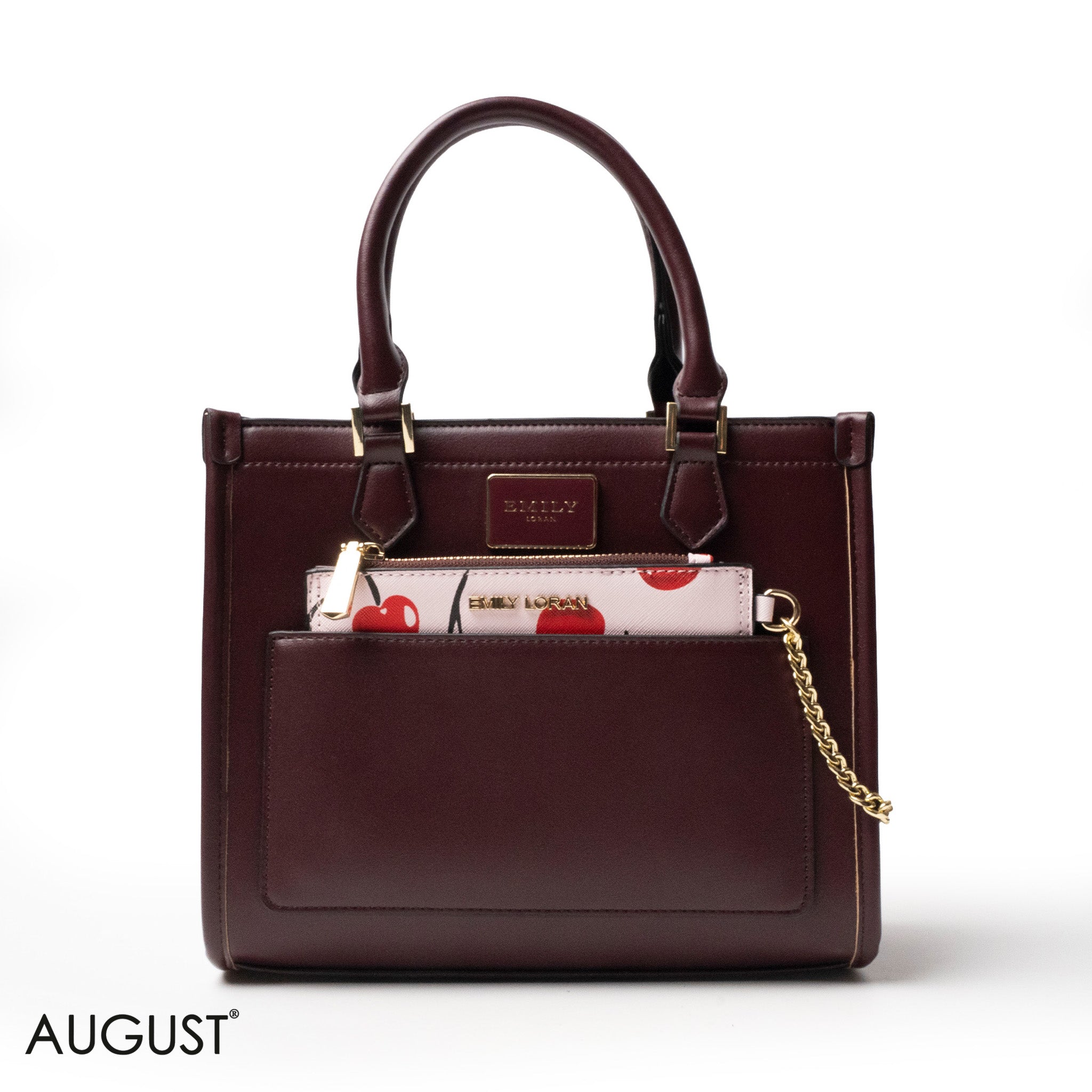 LEATHER HANDBAG WITH MINI WALLET IN RED CHERRY PRINT - MED