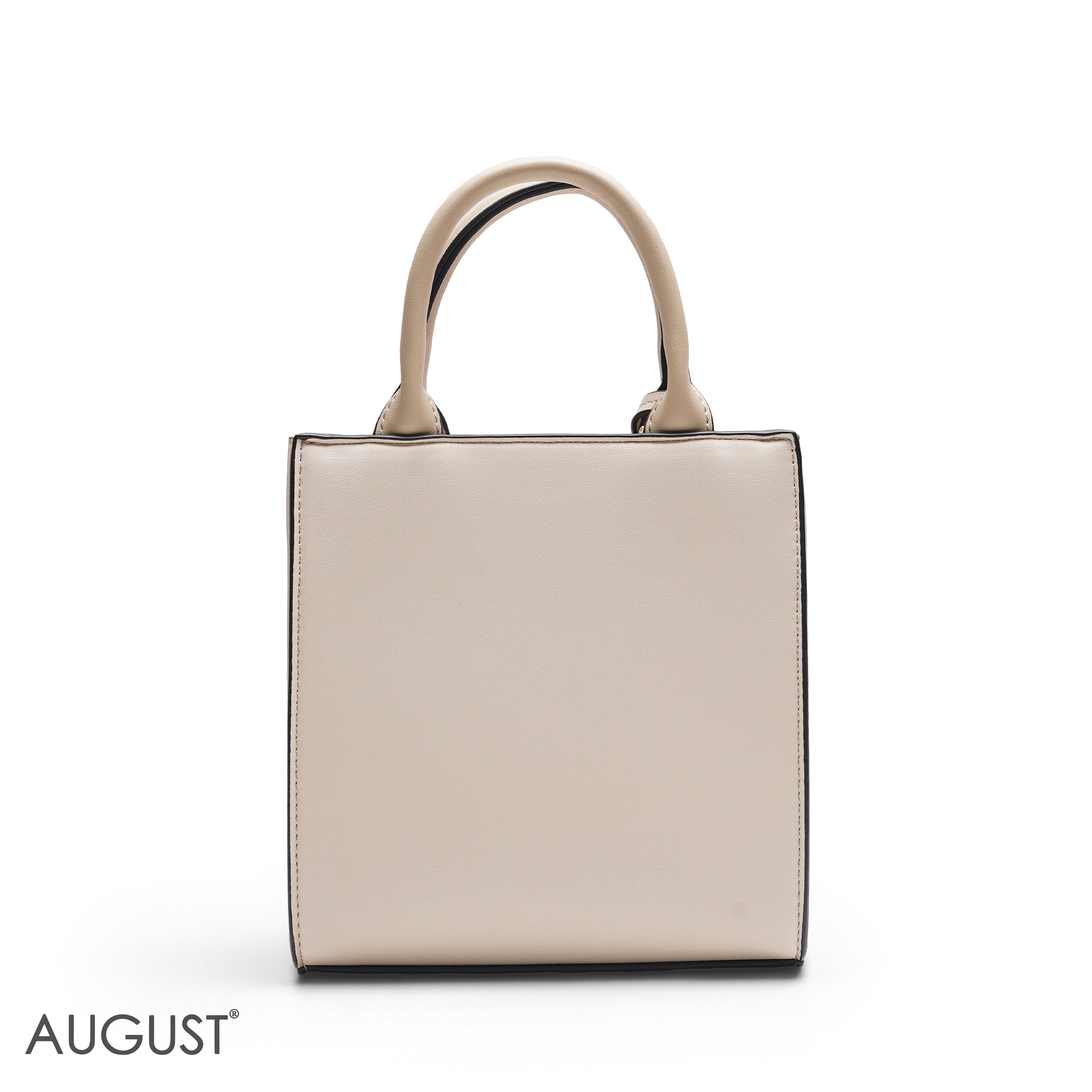 BEIGE SQUARE TOTE WITH FLORAL APPLIQUÉS - SMALL
