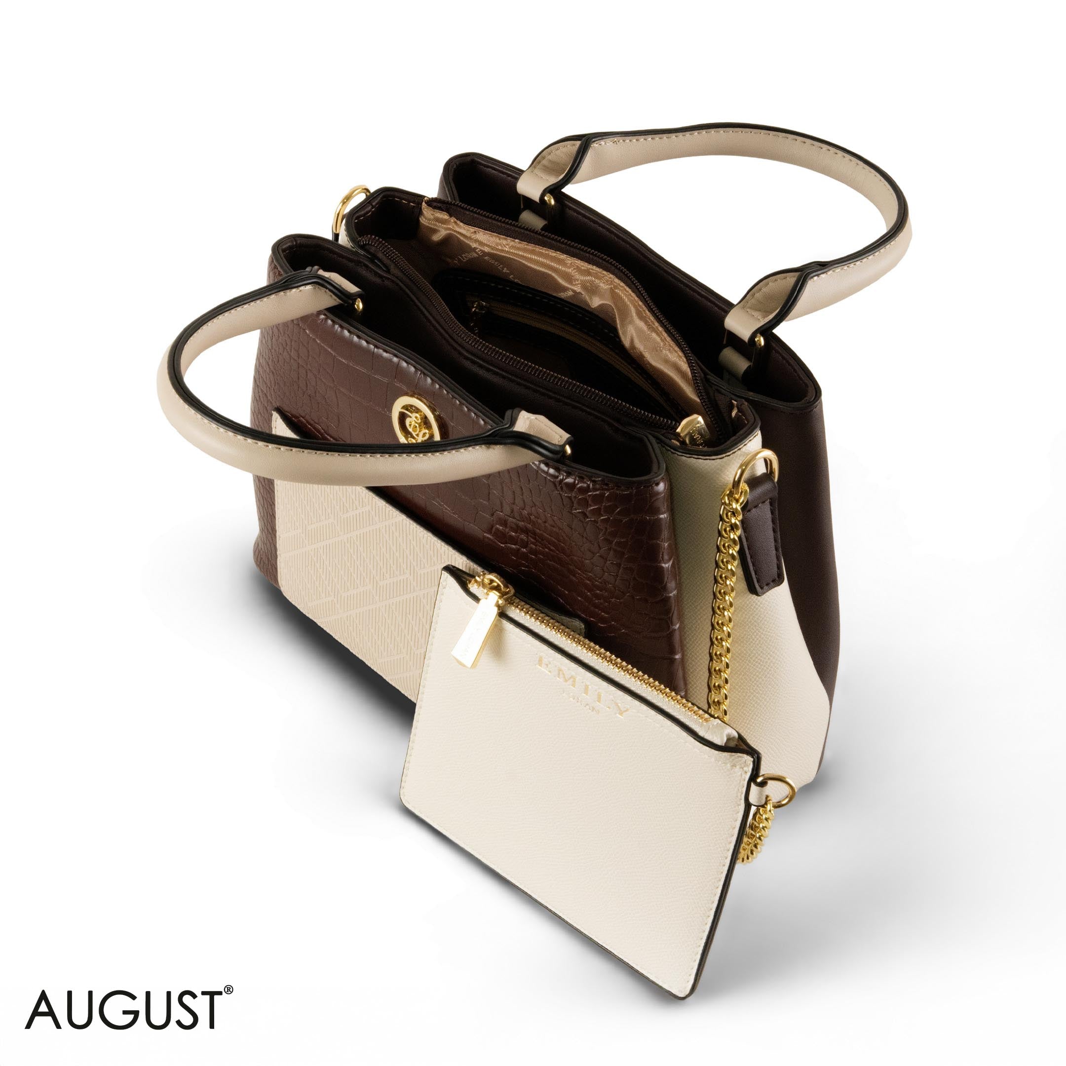 EMILY LORAN PATTERNED LEATHER HANDBAG WITH CHAIN DETAIL -MED