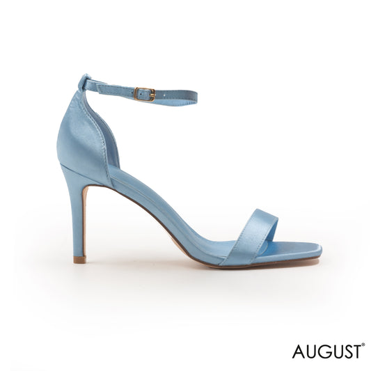 BLUE SATIN SANDALS WITH ANKLE STRAP