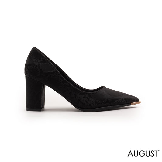 BLACK SNAKE PANTTERNED LEATHER MED -HEEL SHOES