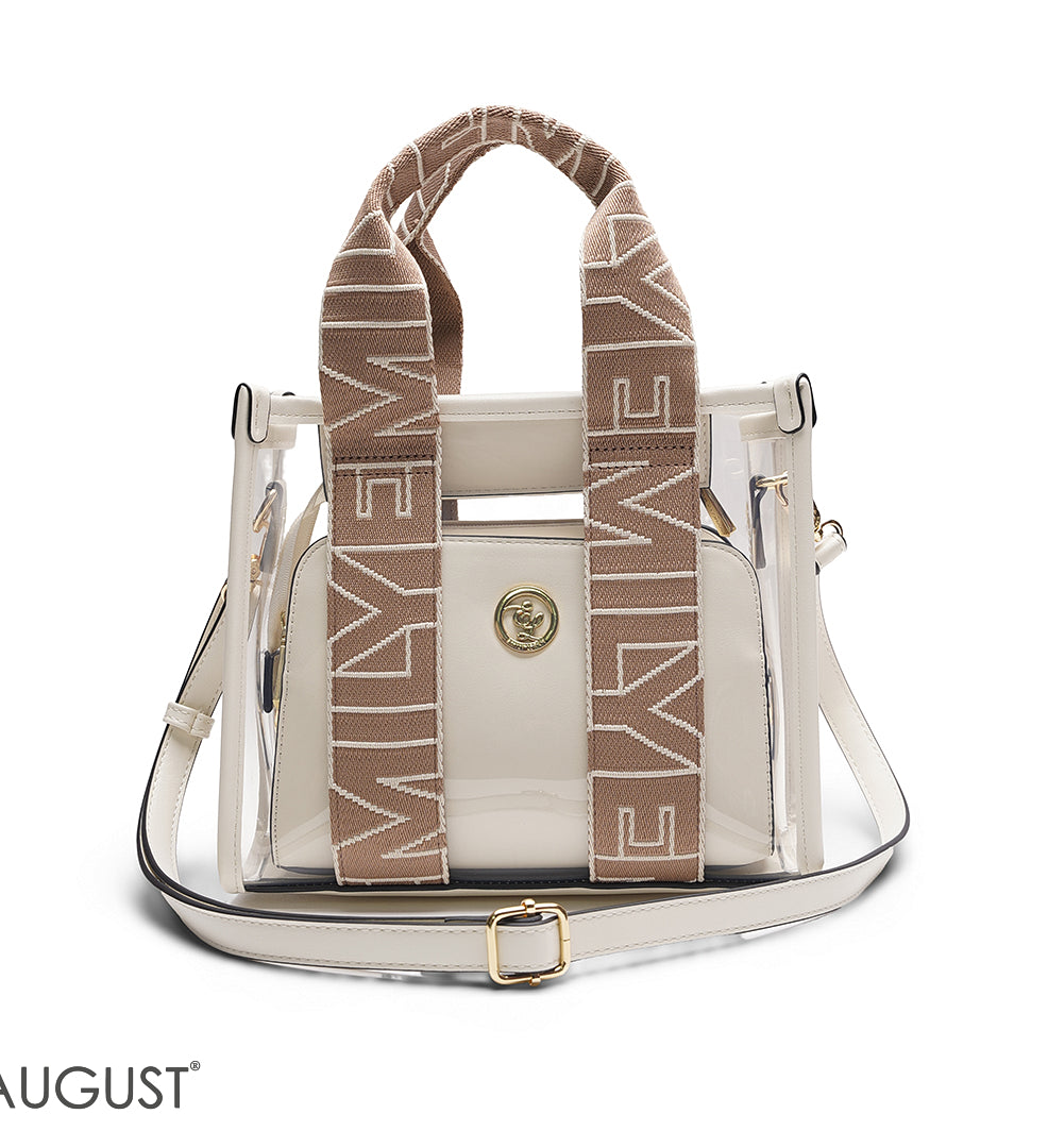 BEIGE TRANSPARENT BAG WITH SOLID INNER POUCH