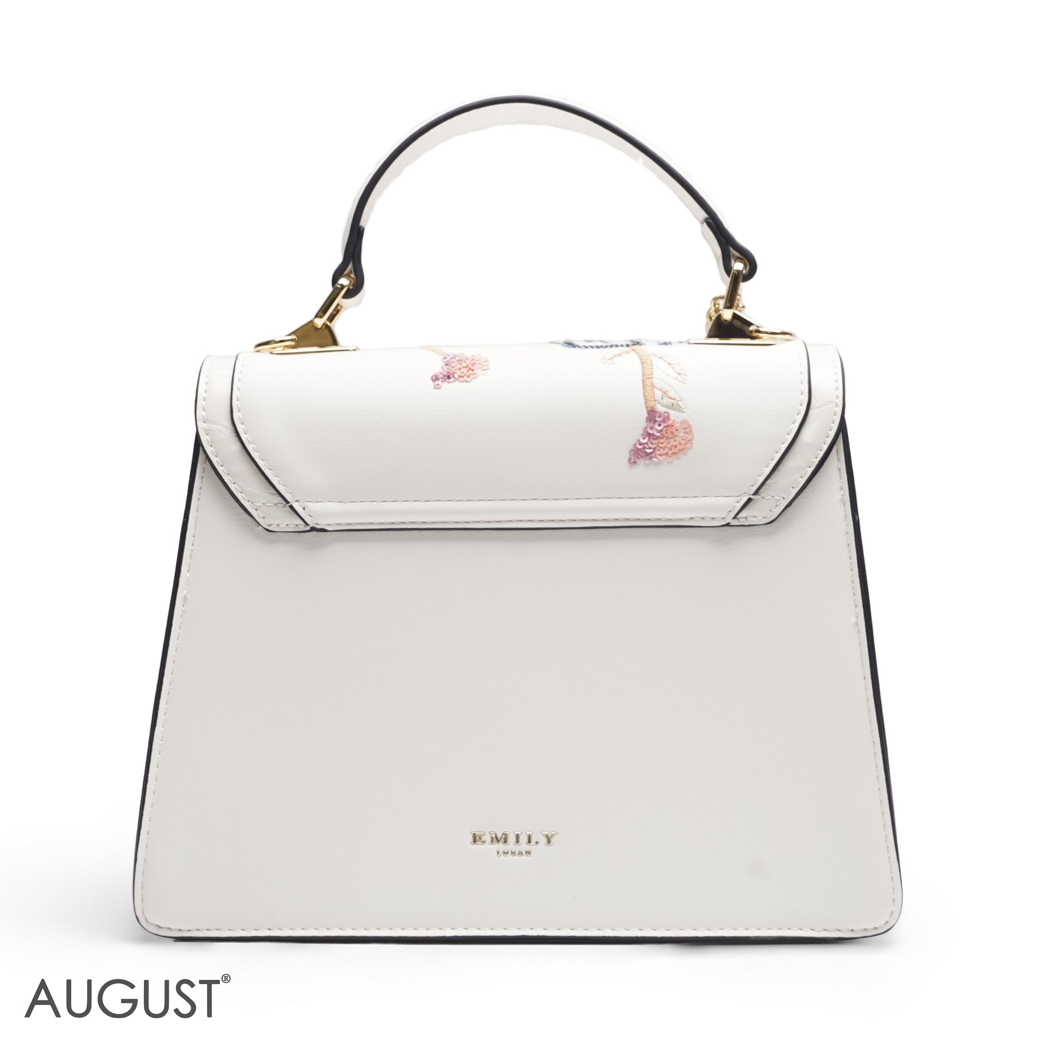 WHITE SEQUIN FLORAL SATCHEL WITH ROUND POUCH