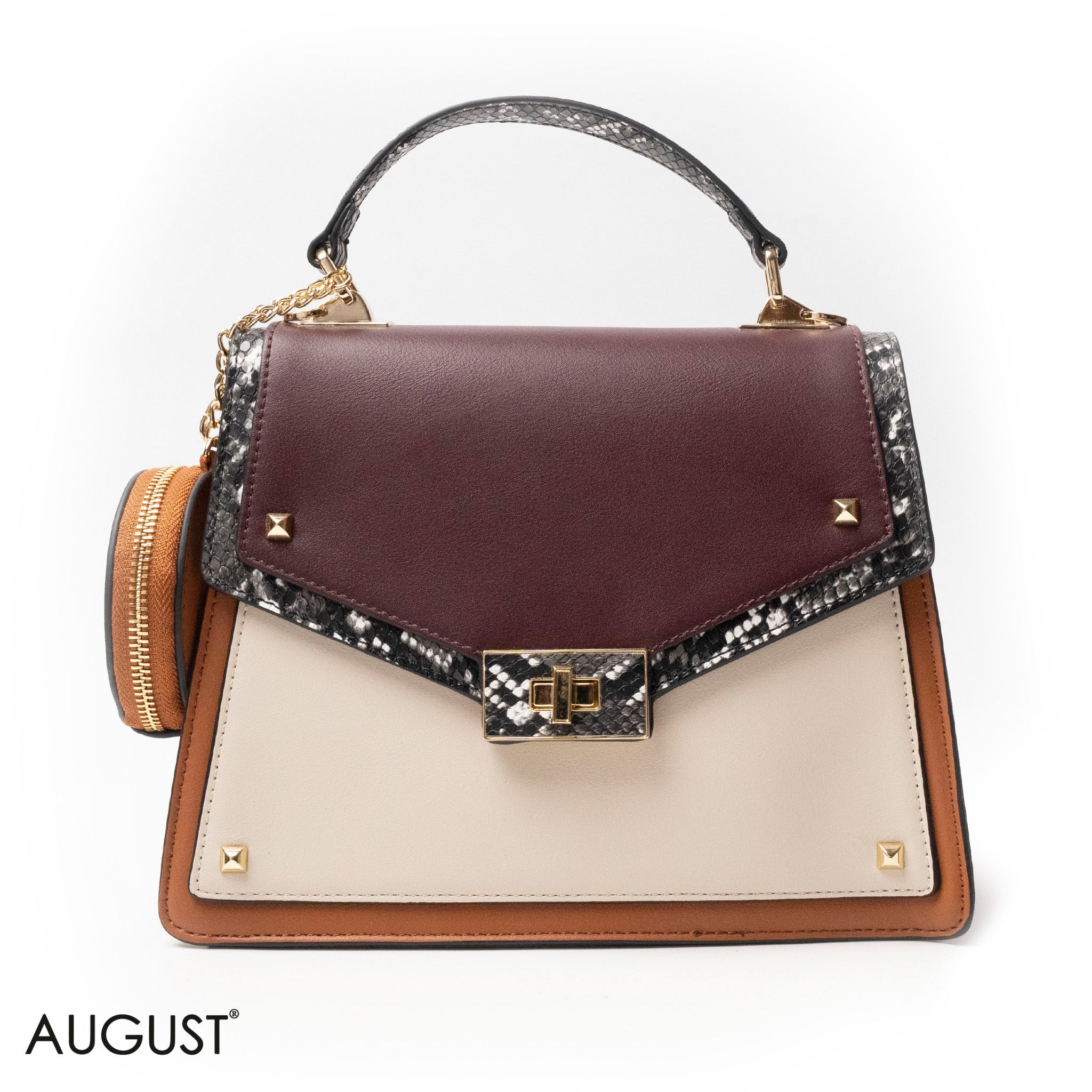 MIXED-COLOR LEATHER HANDBAG WITH FLAP - MED