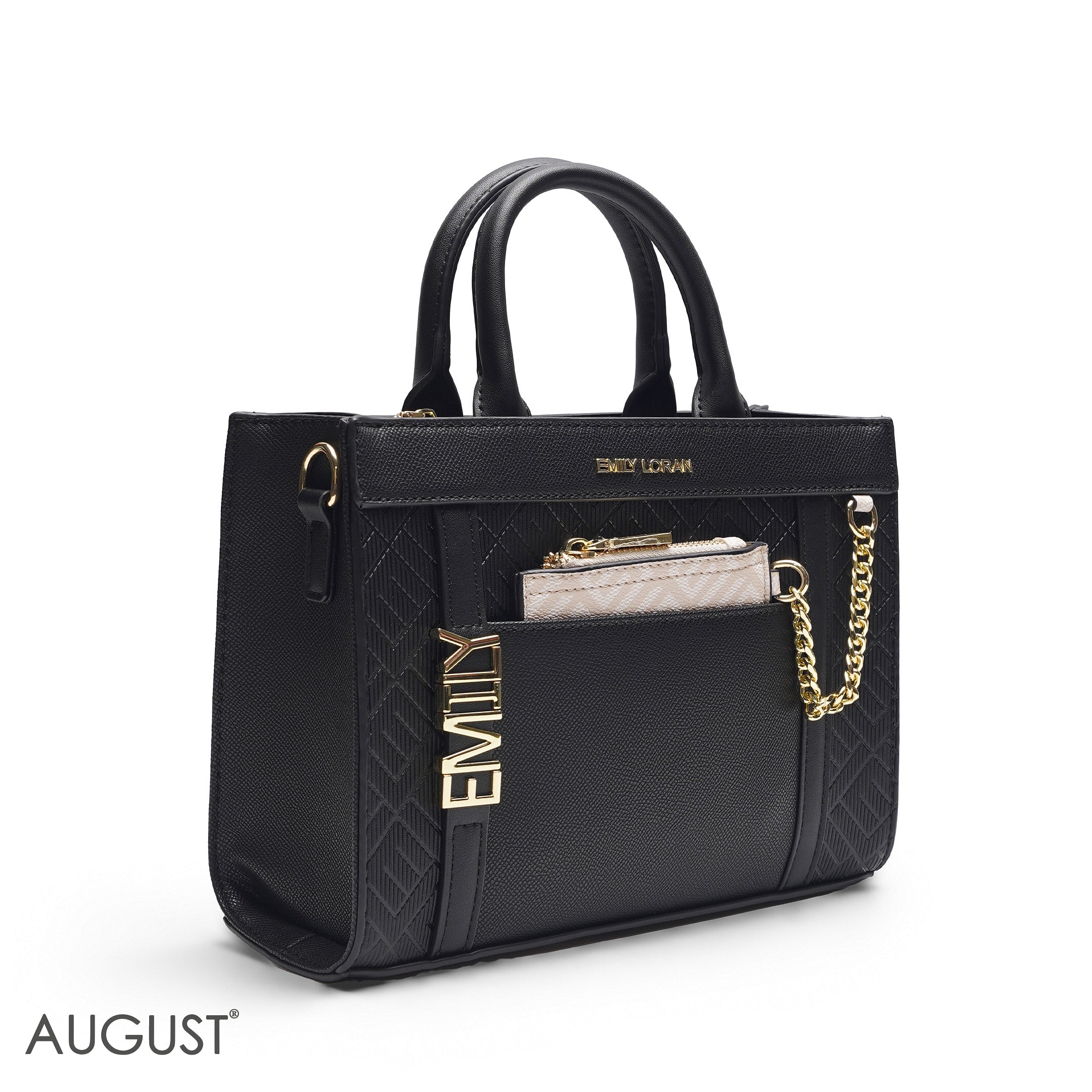 BLACK EMILY EMBOSSED LOGO TOTE BAG - MED