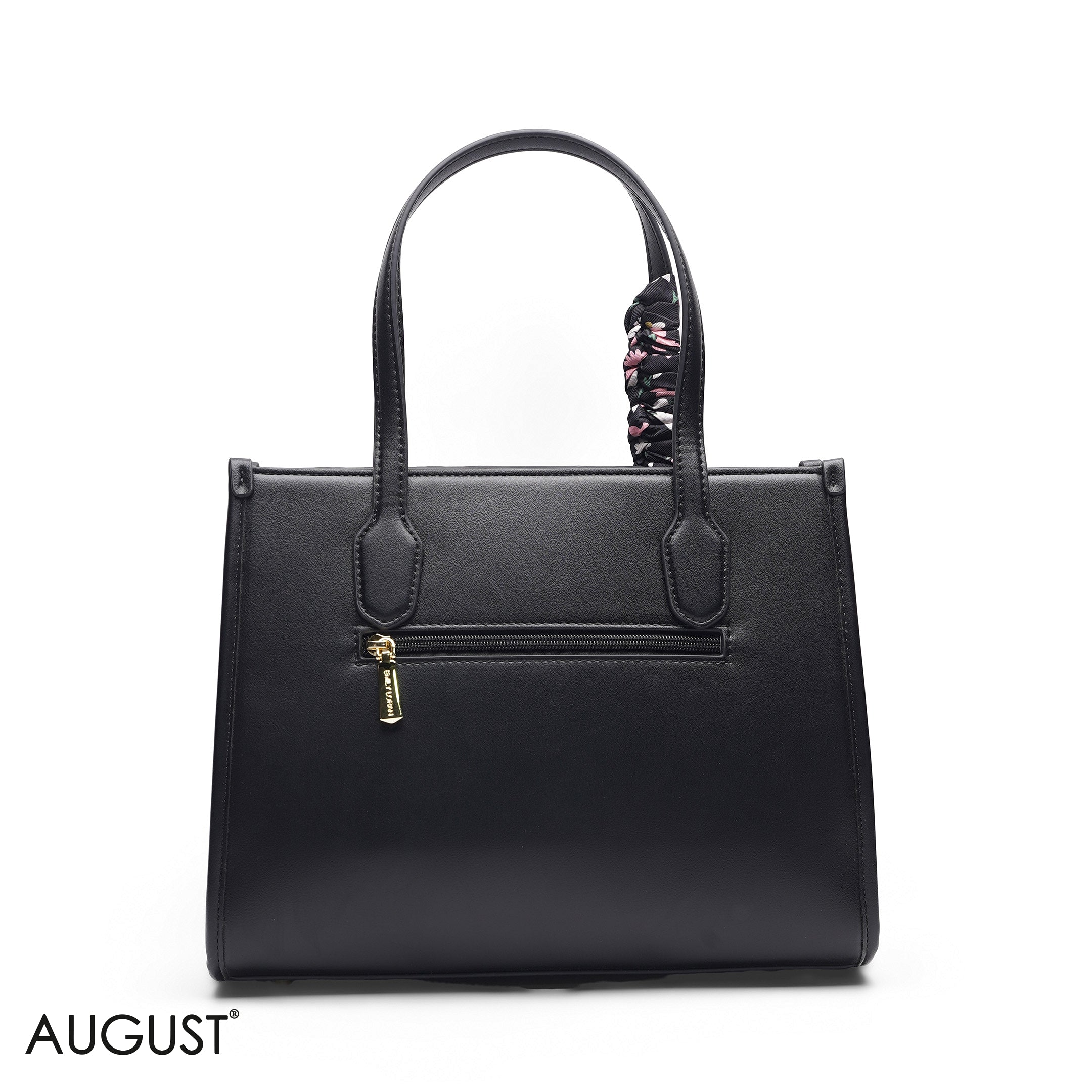 BLACK FLORAL TOTE WITH POUCH - LARGE
