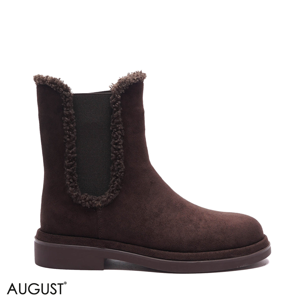 SHEARLING-TRIM SUEDE FLAT BOOTS