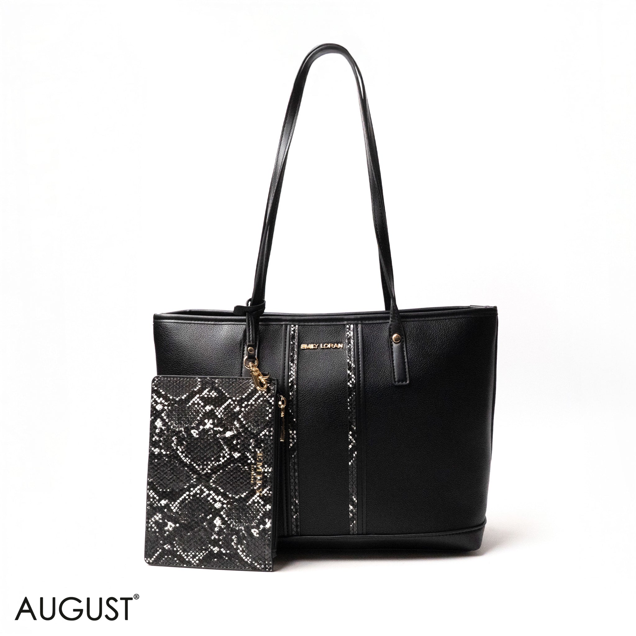 SNAKE-PRINT LEATHER SHOULDERS BAG WITH A THREE-PIECES SET BAG