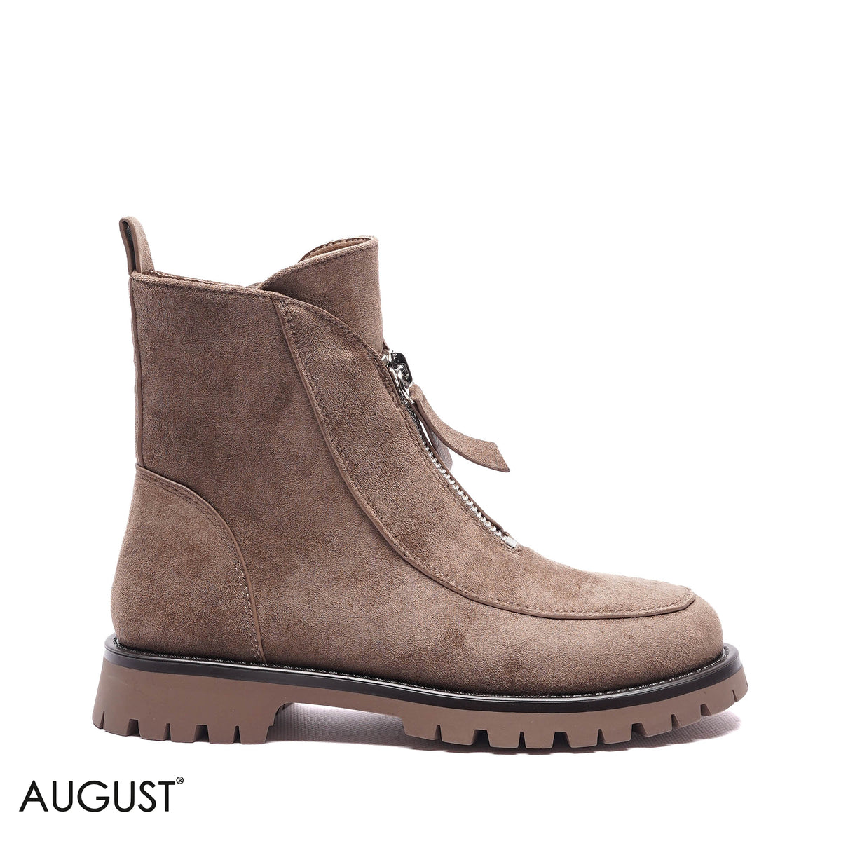 FRONT-ZIP LUG-SOLE SUEDE BOOTS