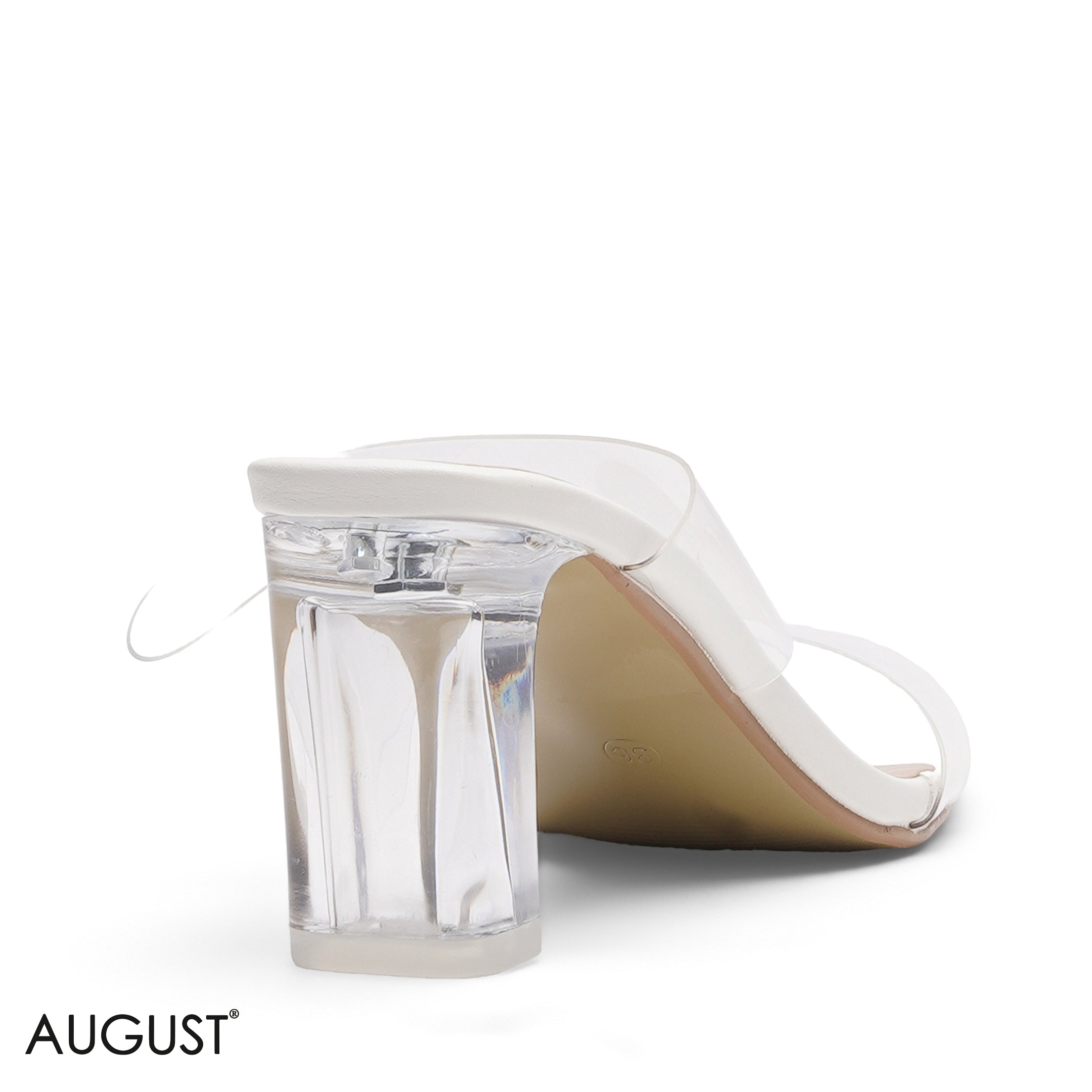 WHITE TRANSPARENT DUAL STRAP BLOCK HEELS