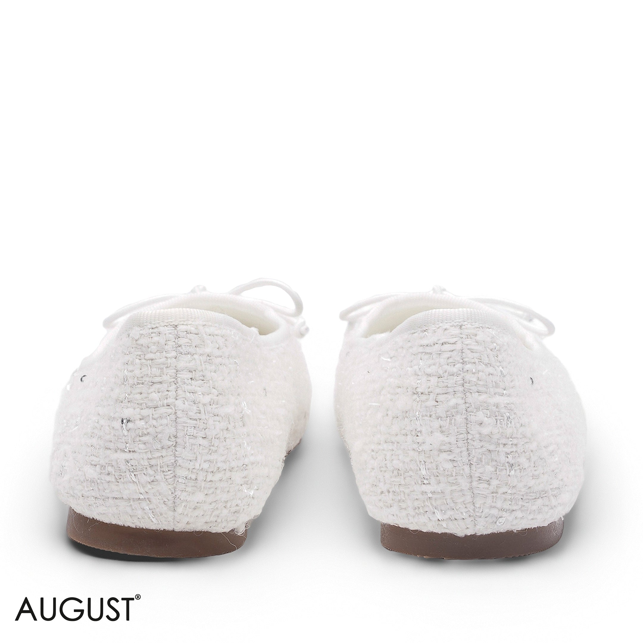 ELEGANT WHITE TWEED SLINGBACK FLAT