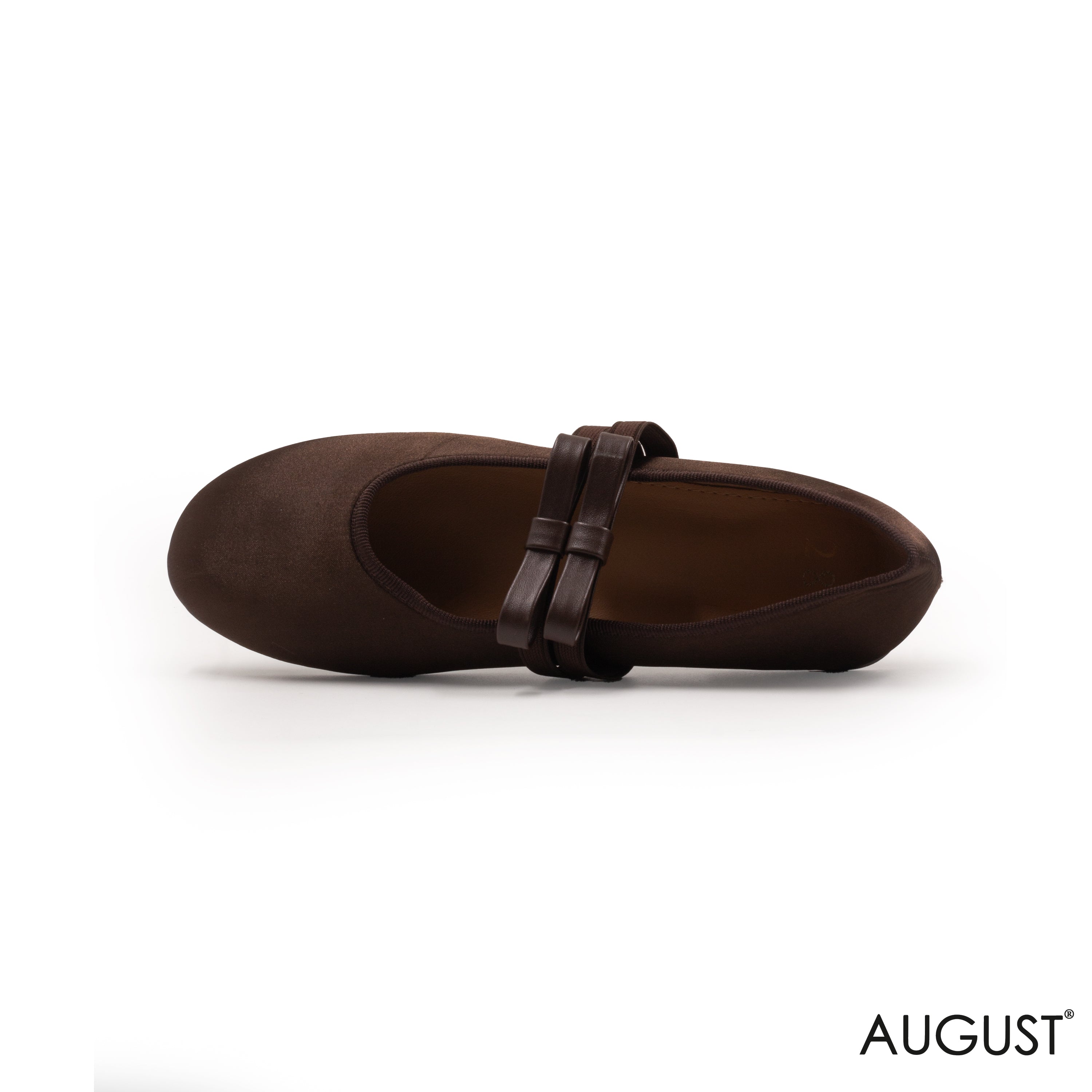 DARK BROWN SATIN BALLET FLAT WITH BOW DETAIL