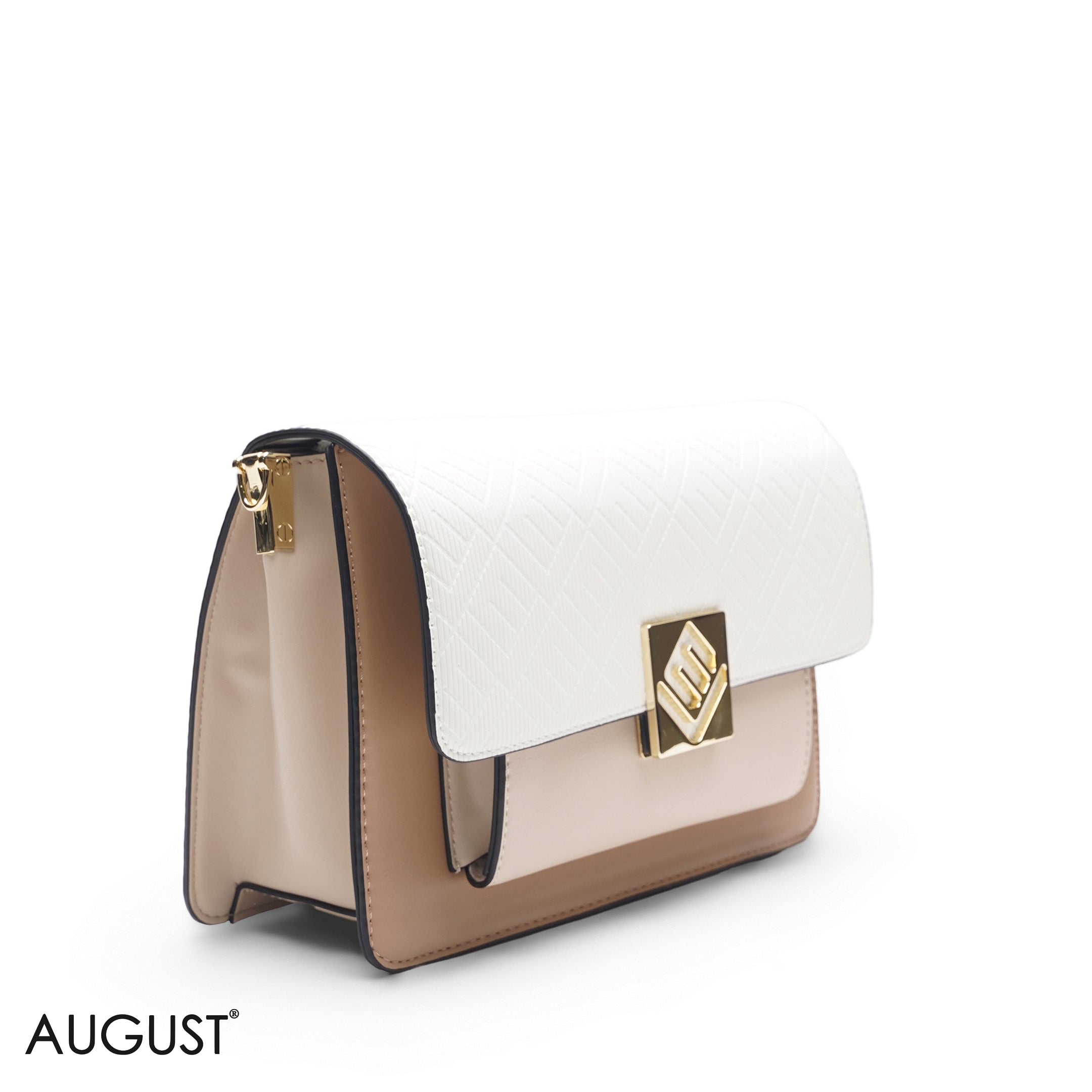 BEIGE WHITE BAG WITH HAND STRAP - MED