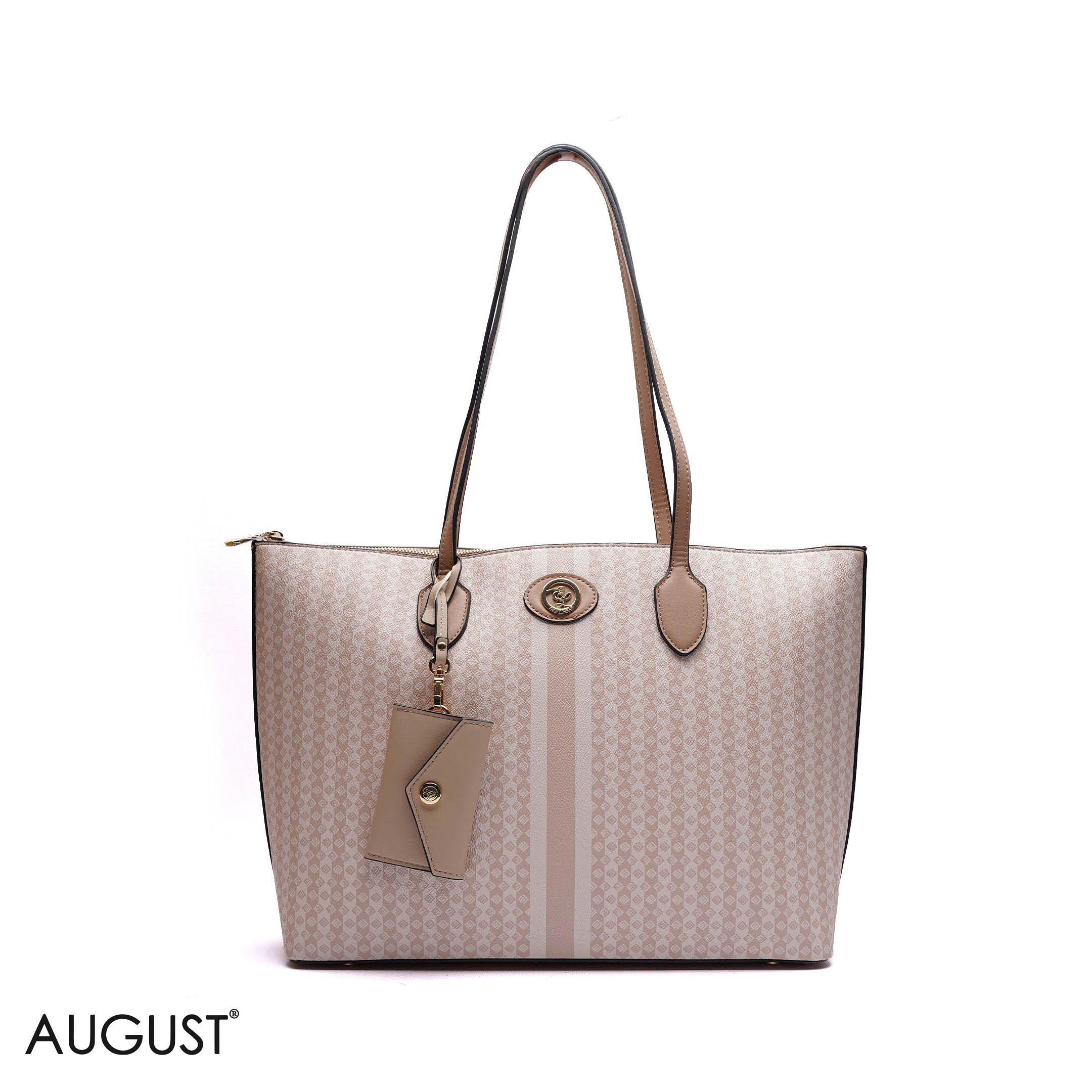 FLORAL PRINT MONOGRAM TOTE BAG WITH MINI POUCH