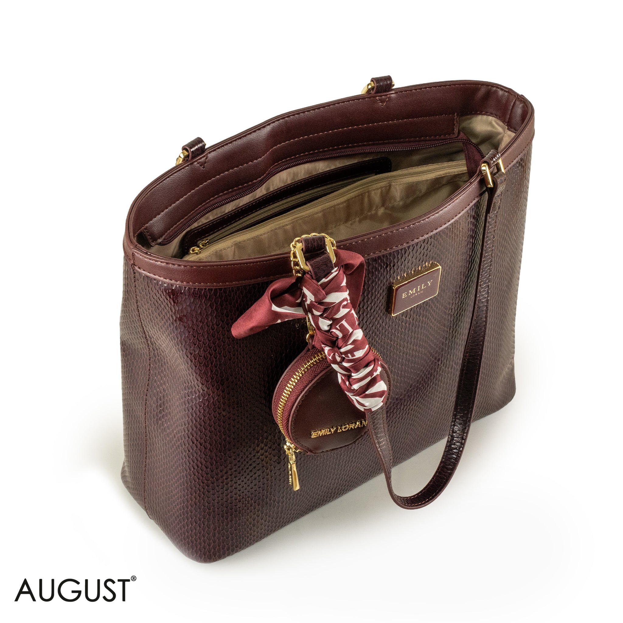 GLOSSY SNAKE LEATHER SHOULDER BAG WITH SCARF - LARGE