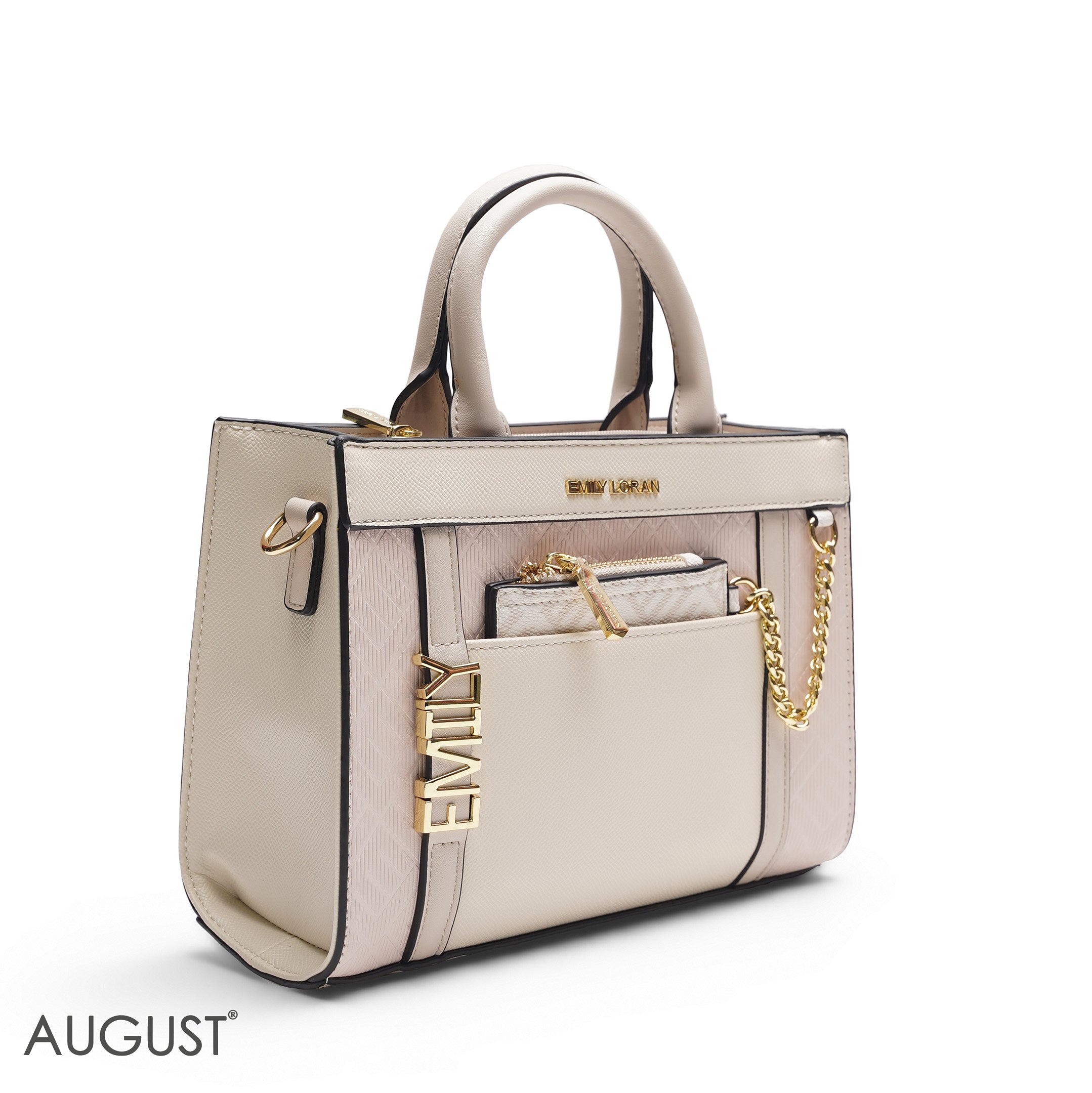 EMILY BEIGE & PINK EMBOSSED TOTE BAG - MED