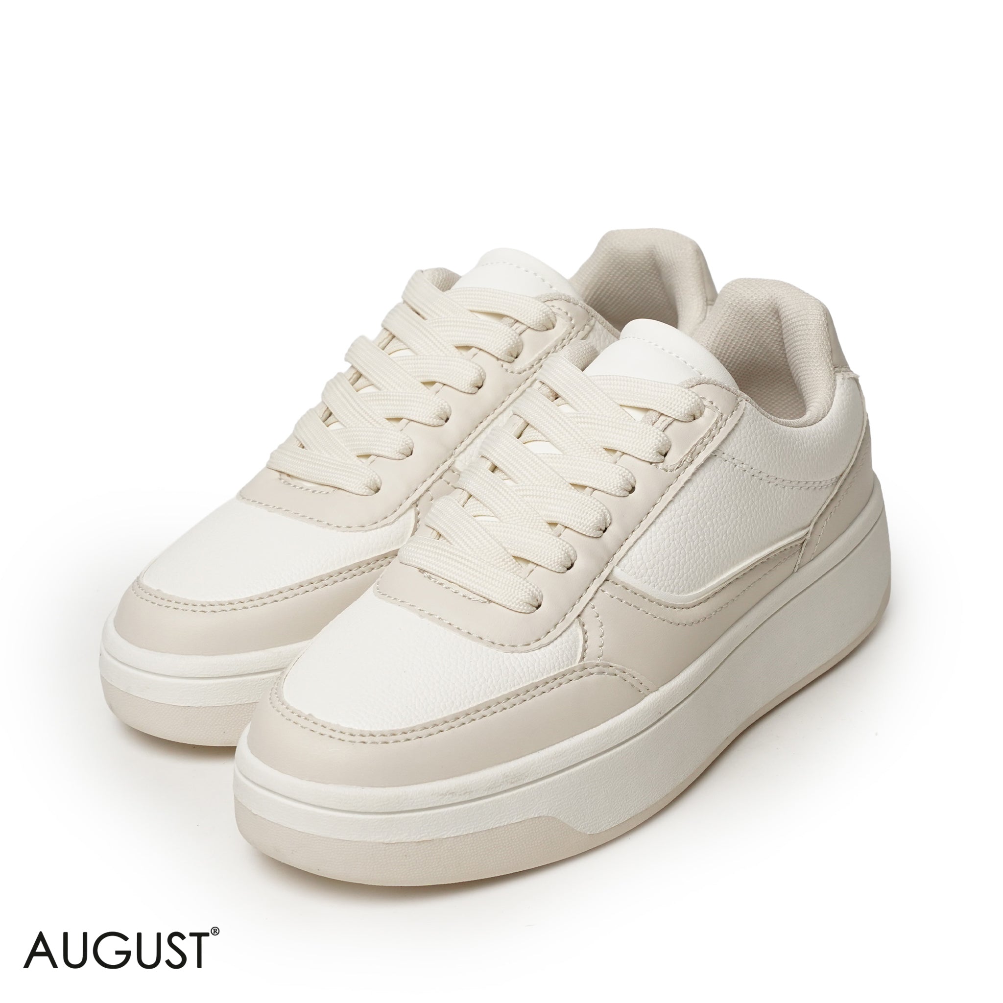 BEIGE LEATHER SNEAKERS WITH RUBBER SOLE